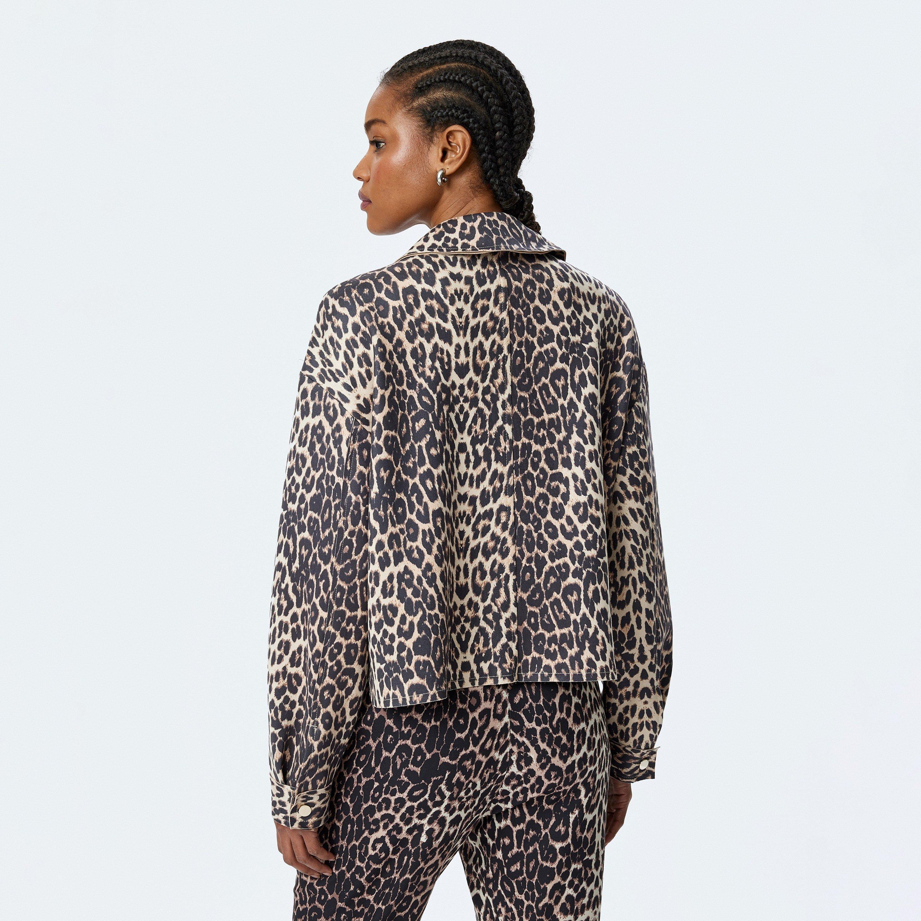 Koton Black Leopard Print Round Neck Long Sleeves Women's Jacket-women-winterwear-coatsandjackets-jackets-image-3