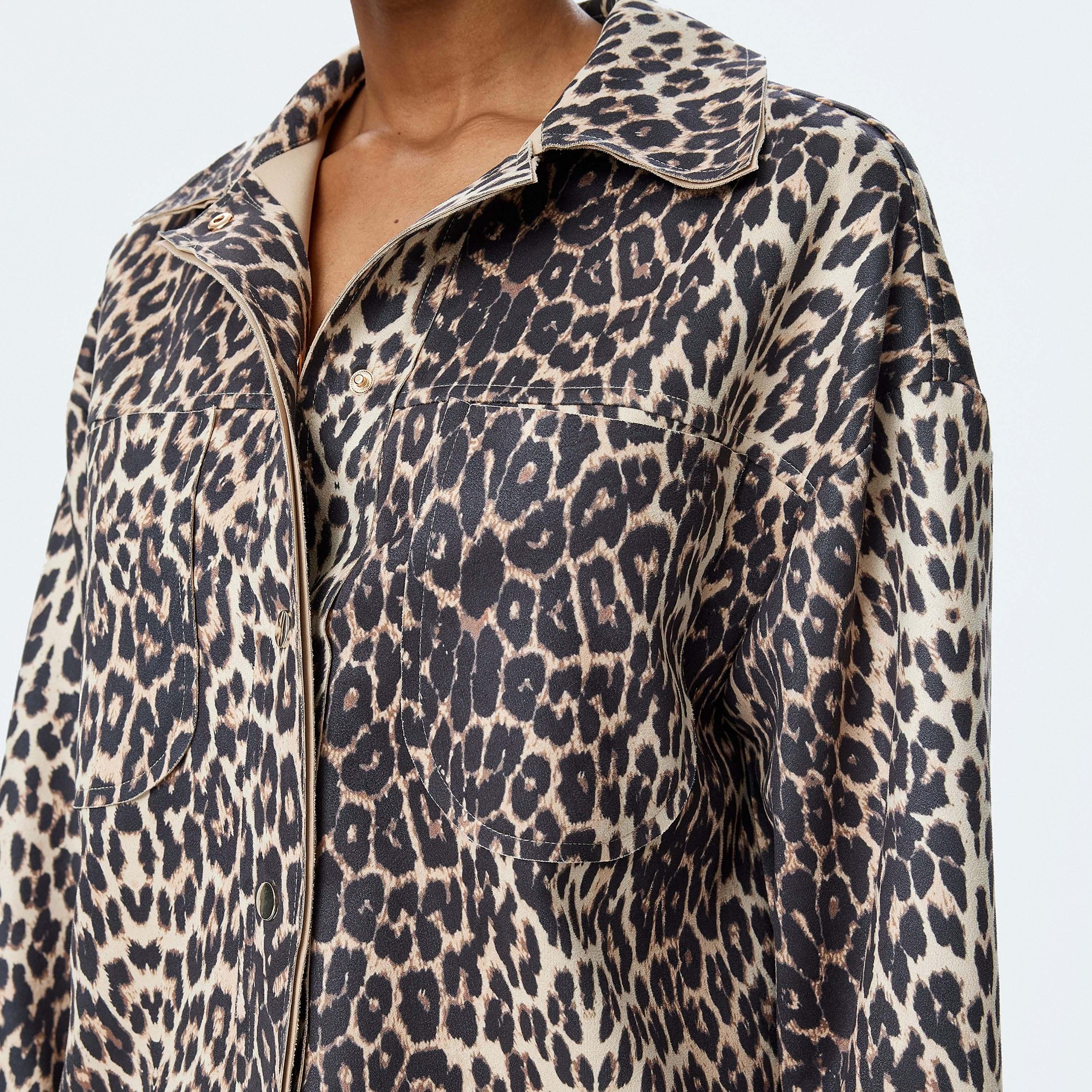 Koton Black Leopard Print Round Neck Long Sleeves Women's Jacket-women-winterwear-coatsandjackets-jackets-image-4