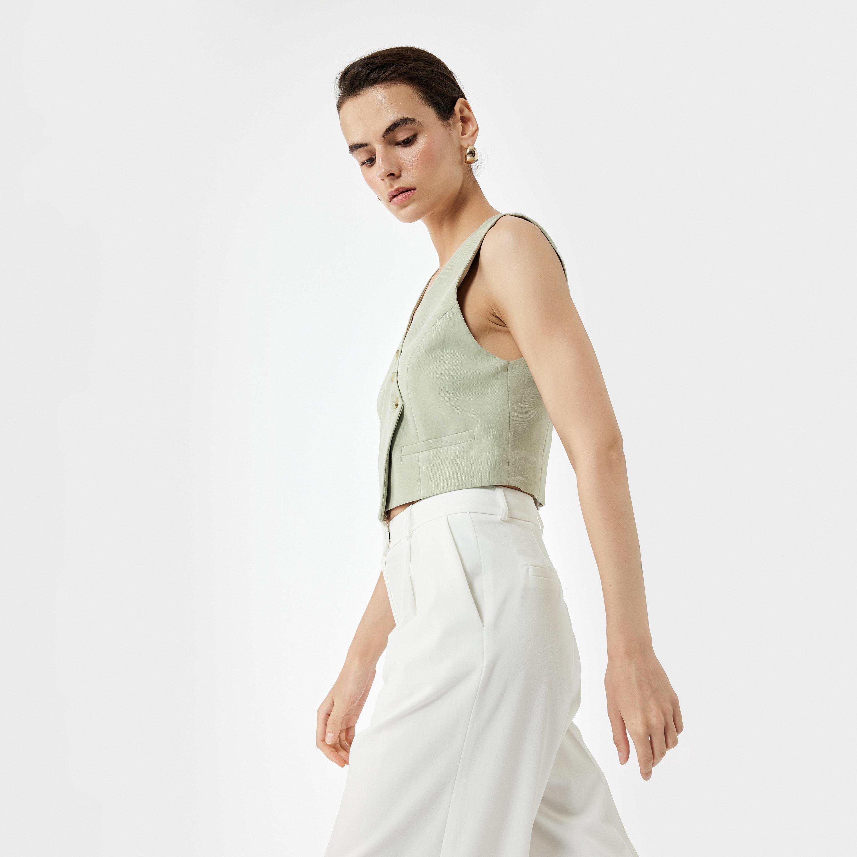 KOTON Green Modal Women's Vest-women-winterwear-coatsandjackets-waistcoats-image-3