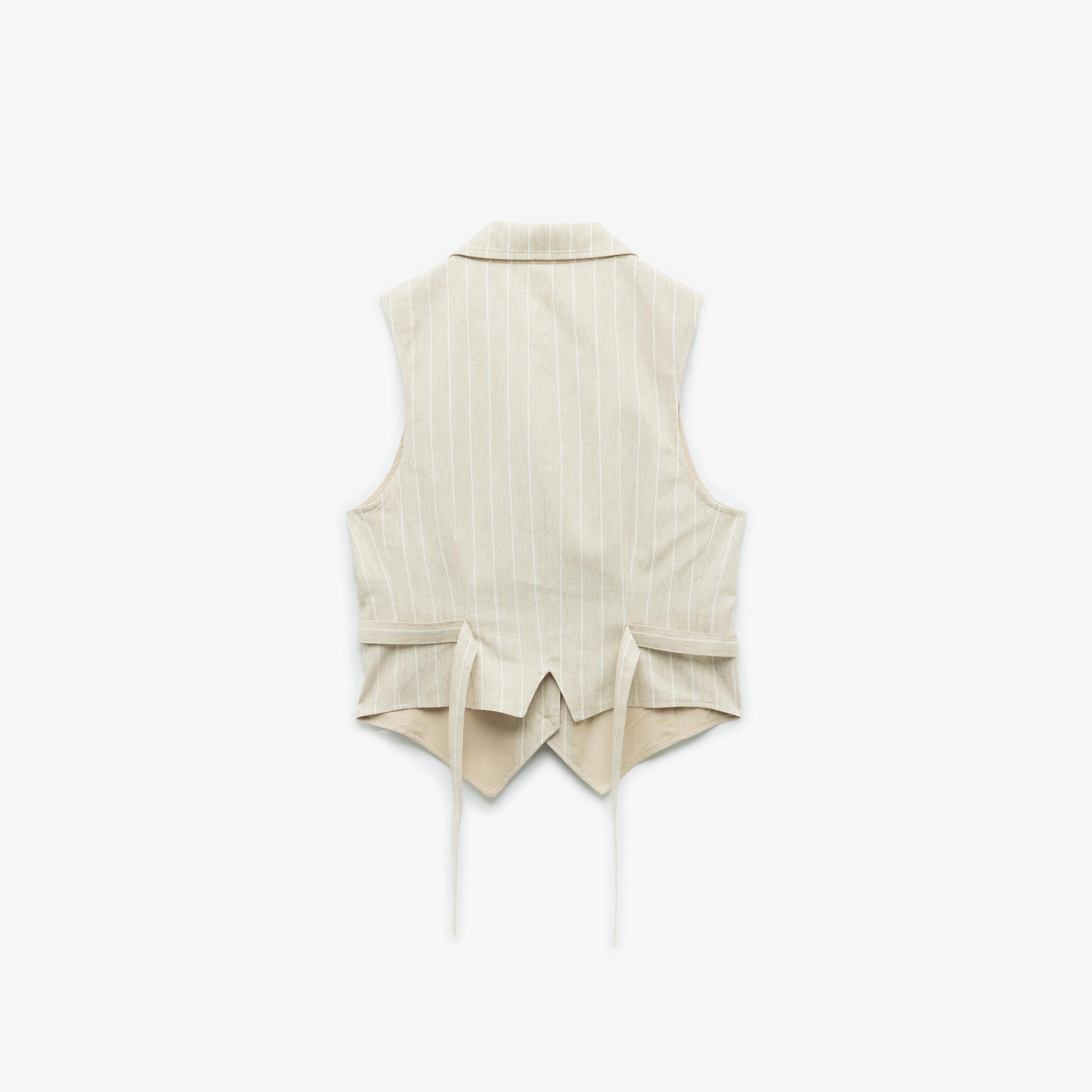 KOTON Beige Striped Linen Lapel Collar Women's Vest-women-winterwear-coatsandjackets-waistcoats-image-5