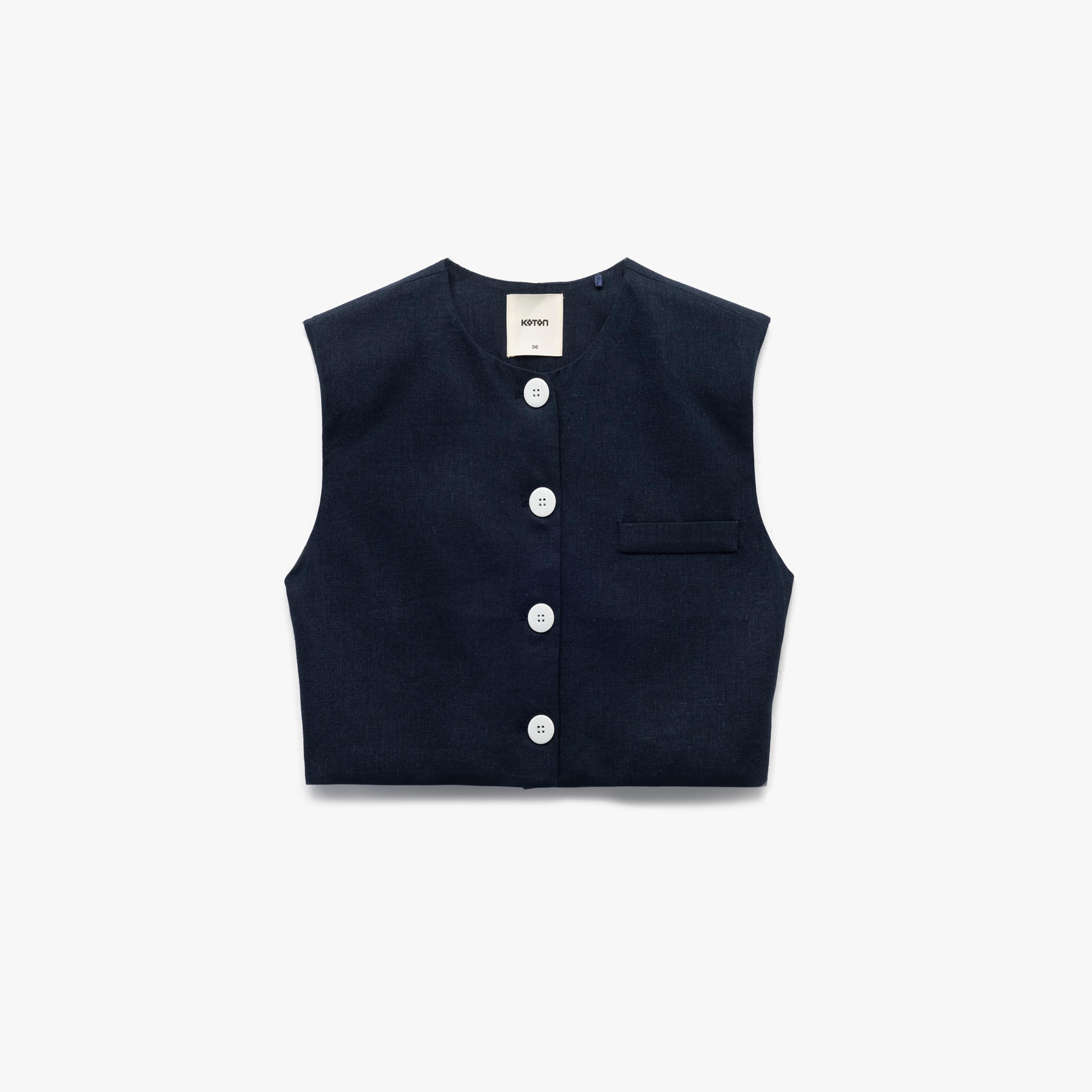 KOTON Deep Blue Linen Women's Vest-women-winterwear-coatsandjackets-waistcoats-image-4