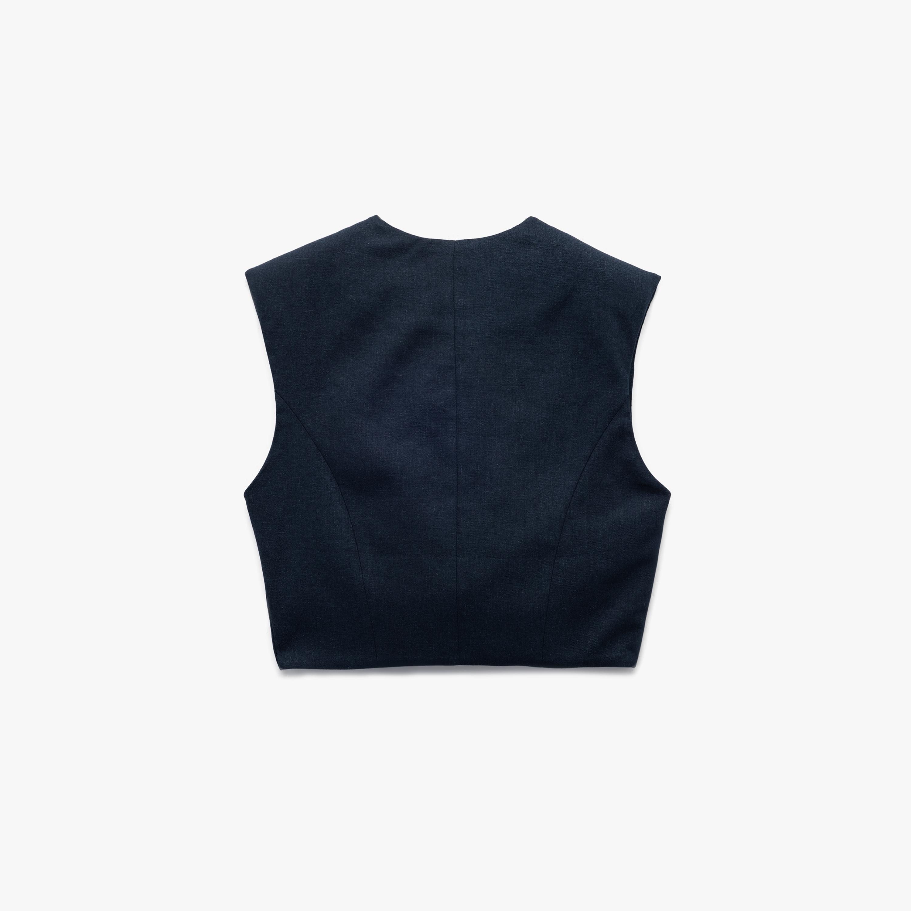 KOTON Deep Blue Linen Women's Vest-women-winterwear-coatsandjackets-waistcoats-image-5