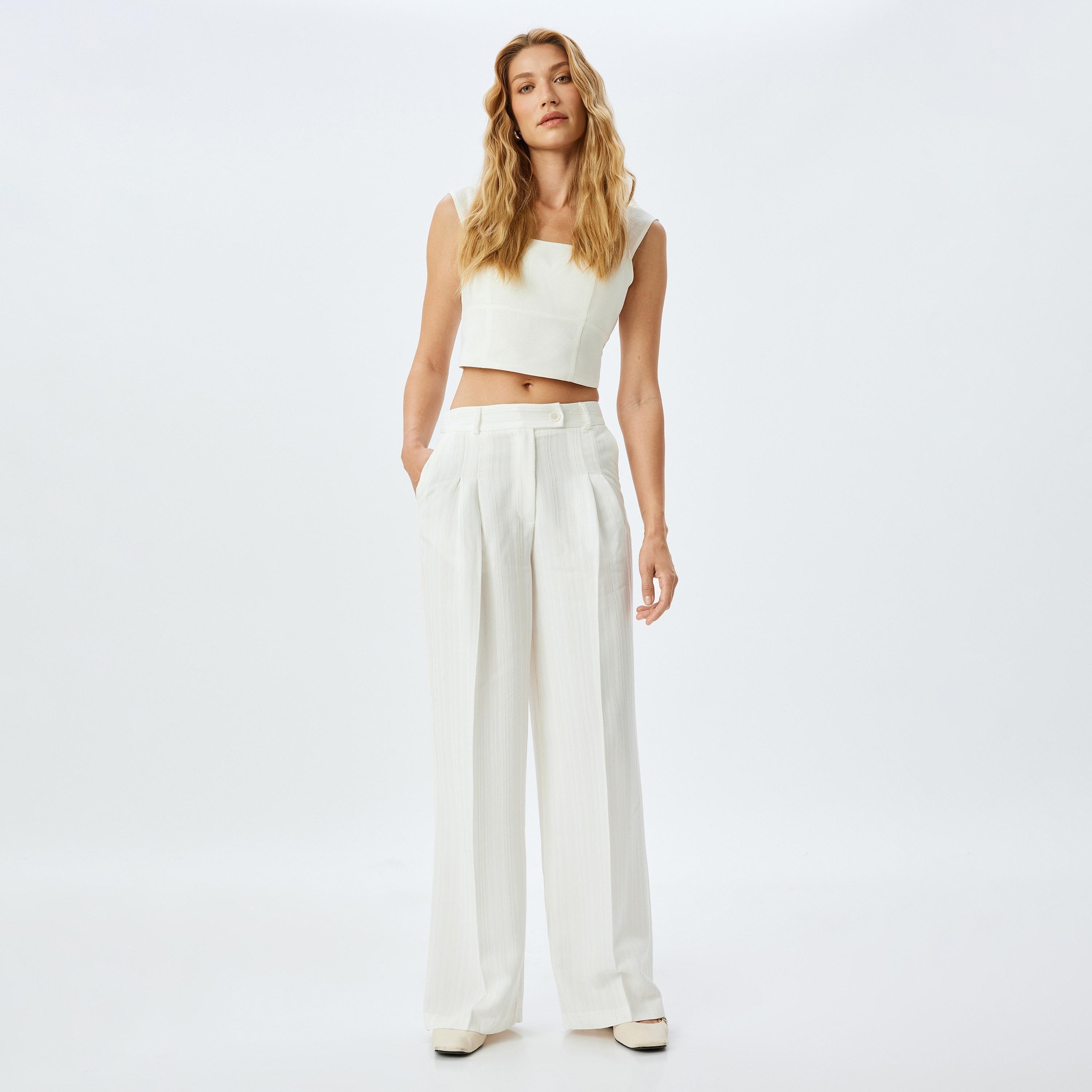 Koton White Plain Square Neck Sleeveless Women's Tie-back Top-women-clothing-shirtsandblouses-blouses-image-2