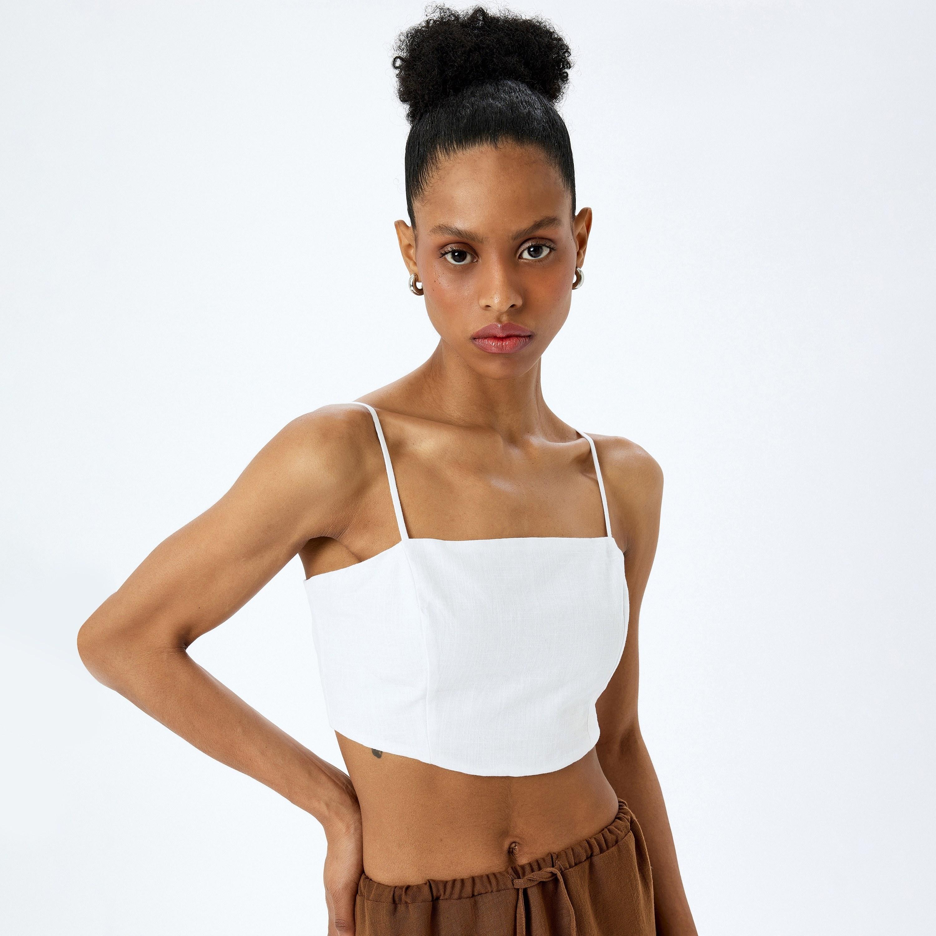 Koton White Smocked Strappy Sleeveless Women's Spaghetti Top-women-clothing-shirtsandblouses-blouses-image-1