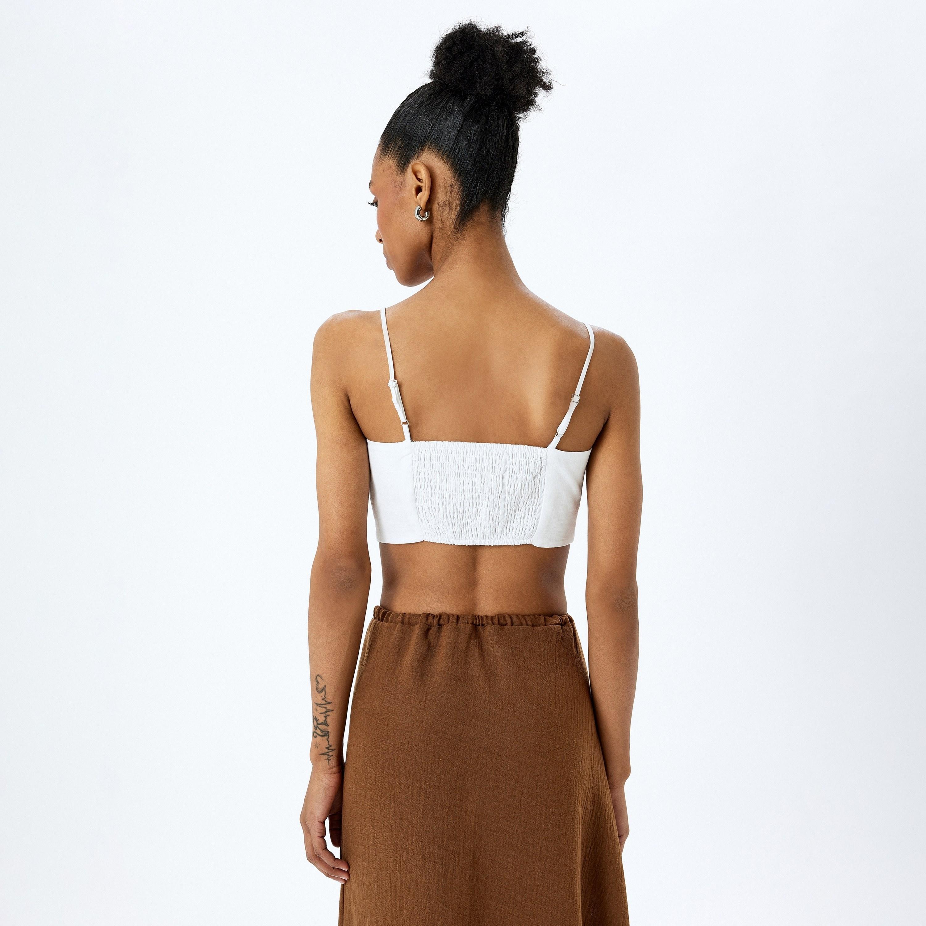 Koton White Smocked Strappy Sleeveless Women's Spaghetti Top-women-clothing-shirtsandblouses-blouses-image-3