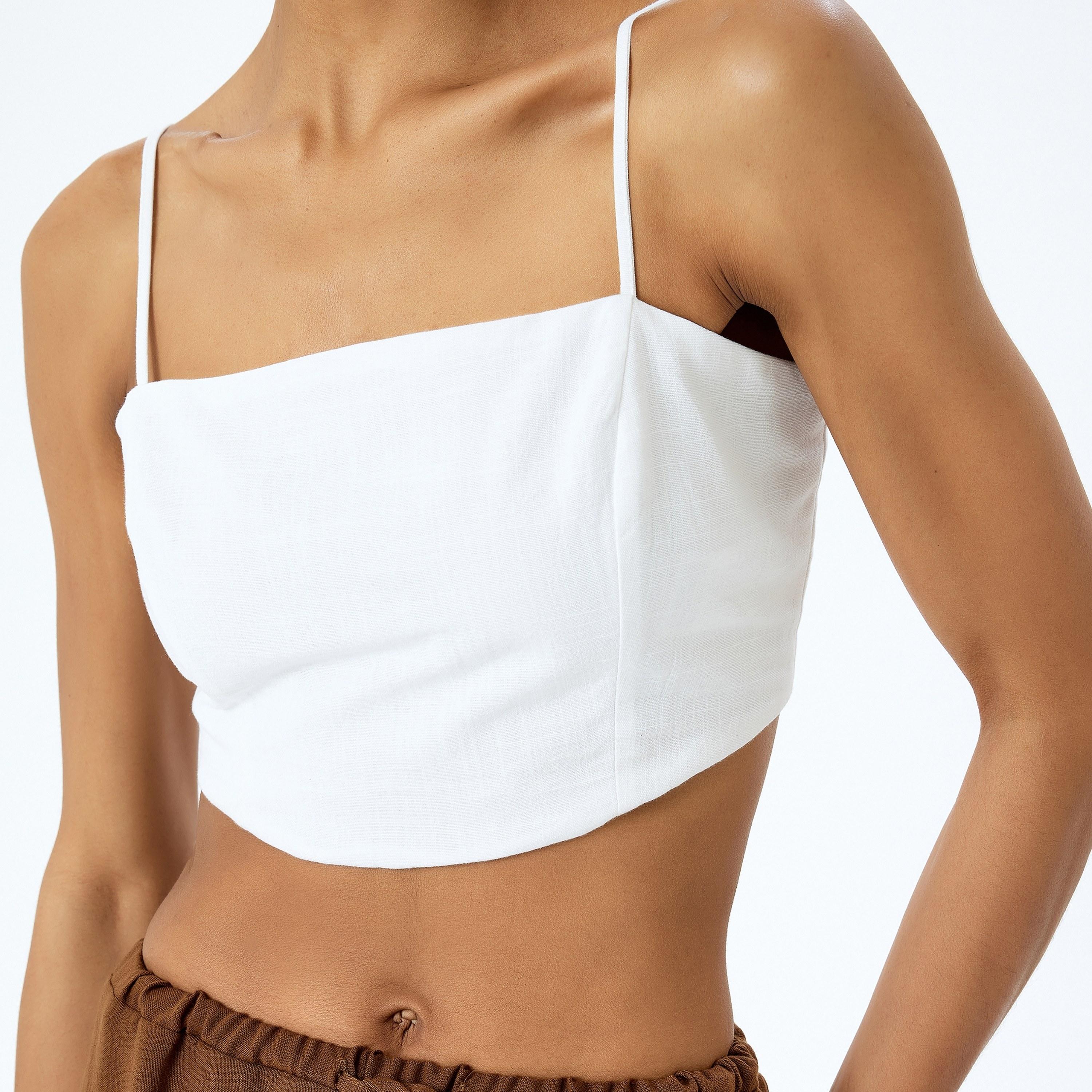 Koton White Smocked Strappy Sleeveless Women's Spaghetti Top-women-clothing-shirtsandblouses-blouses-image-4