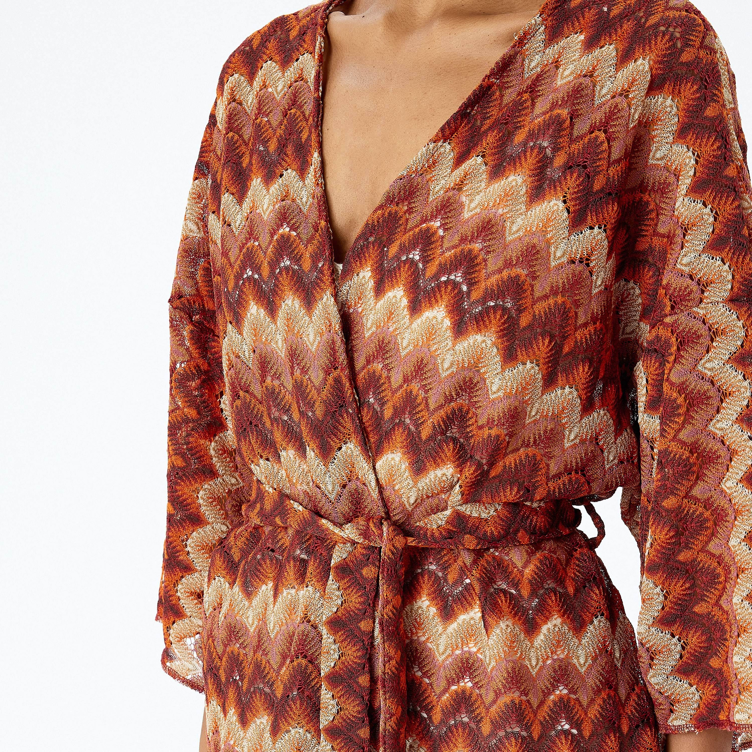 Koton Brown Patterned V-Neck Three-Quarter Sleeves Women's Kimono-women-clothing-shirtsandblouses-blouses-image-4