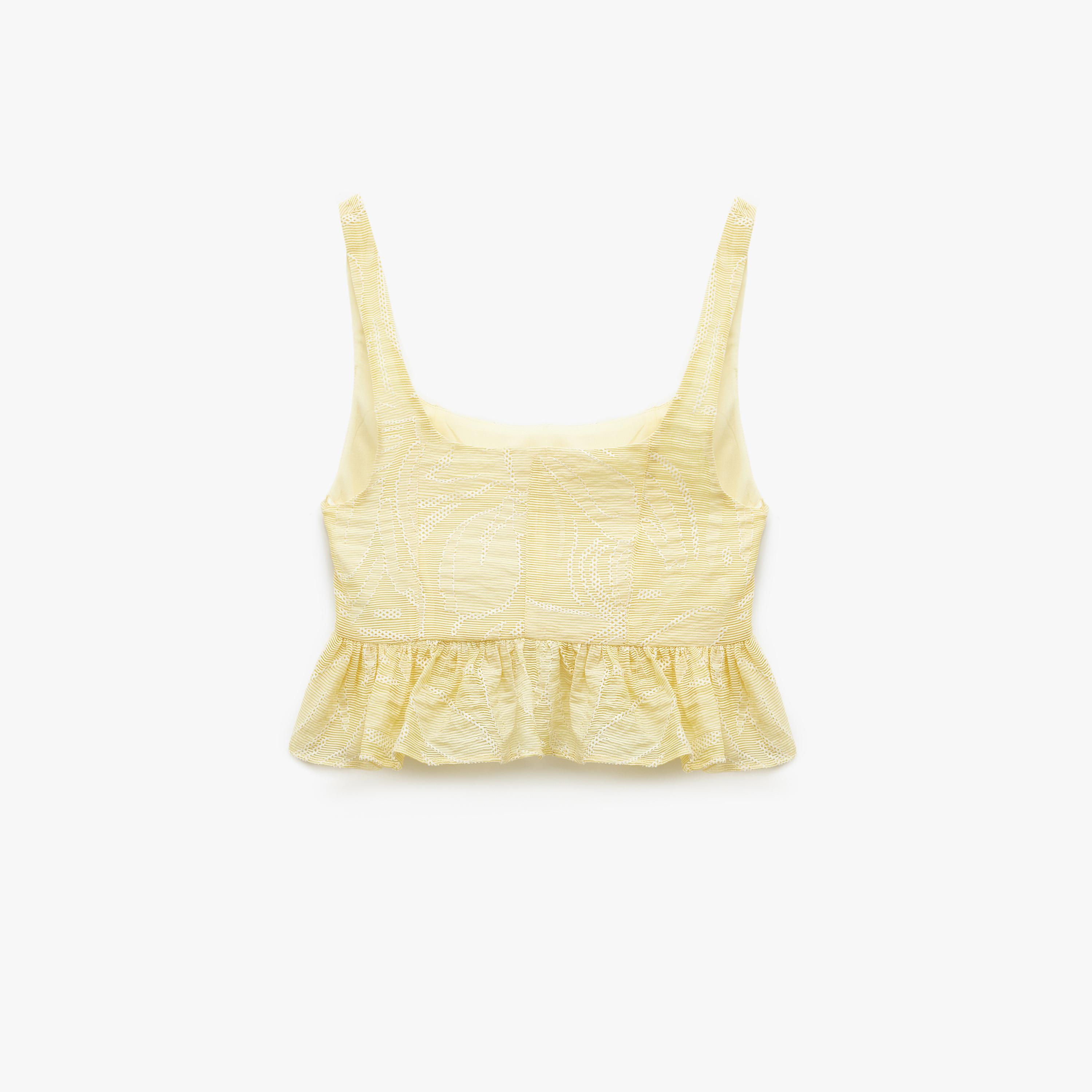 KOTON Yellow Embroidered Square Neck Women's Cropped Top-women-clothing-shirtsandblouses-blouses-image-4