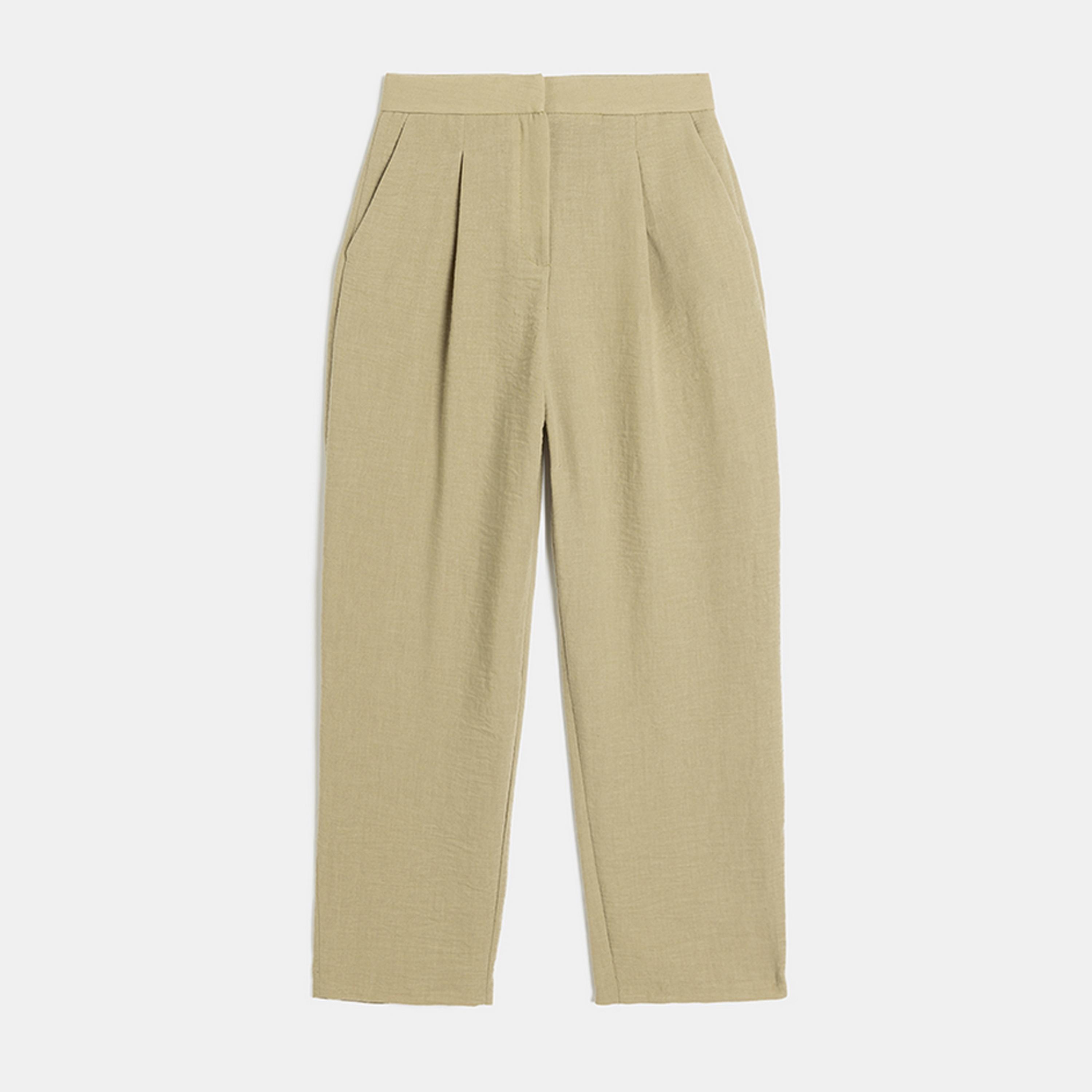 KOTON Olive Green Textured Hook & Zip Fly Women's Trousers-women-clothing-bottoms-trousers-image-5