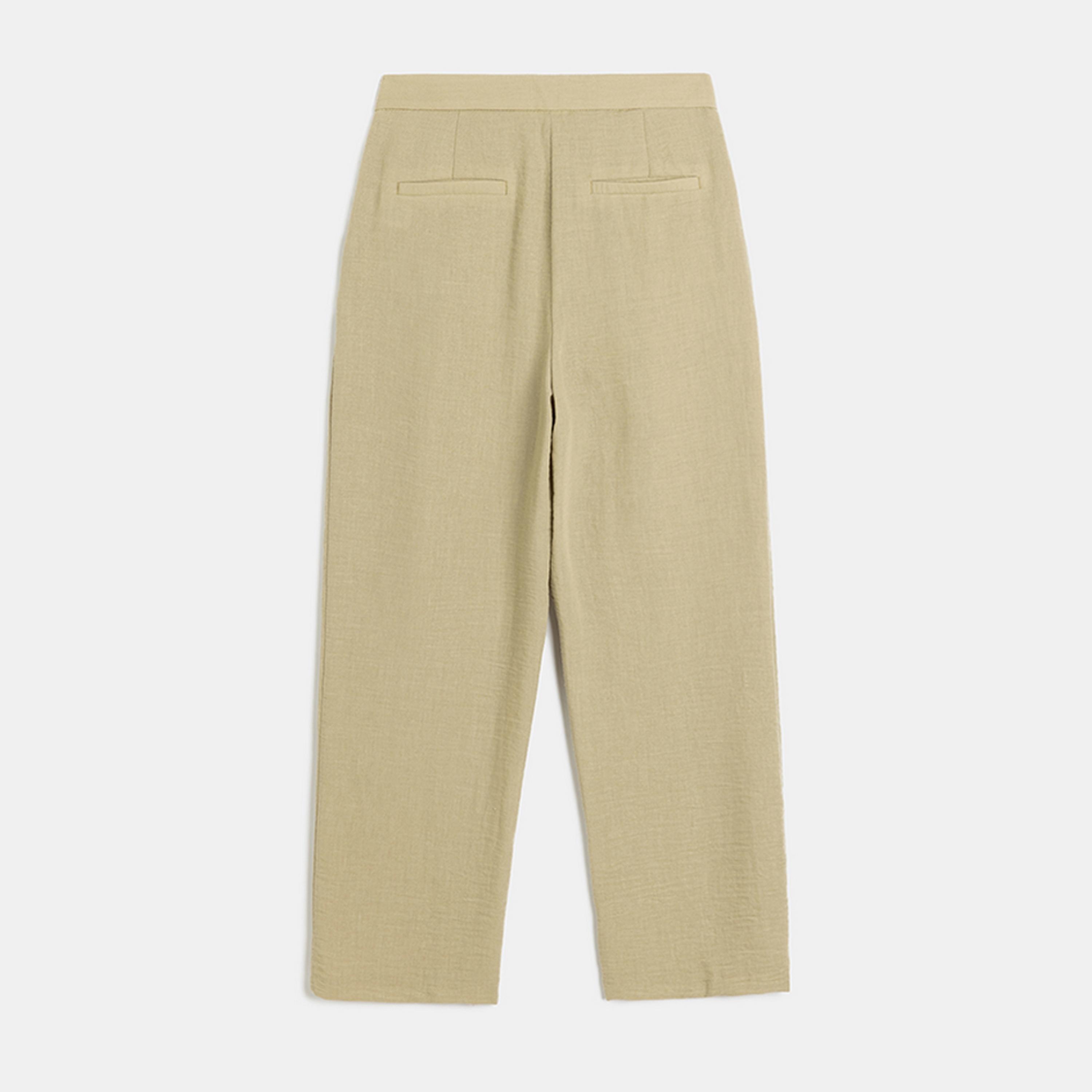KOTON Olive Green Textured Hook & Zip Fly Women's Trousers-women-clothing-bottoms-trousers-image-6