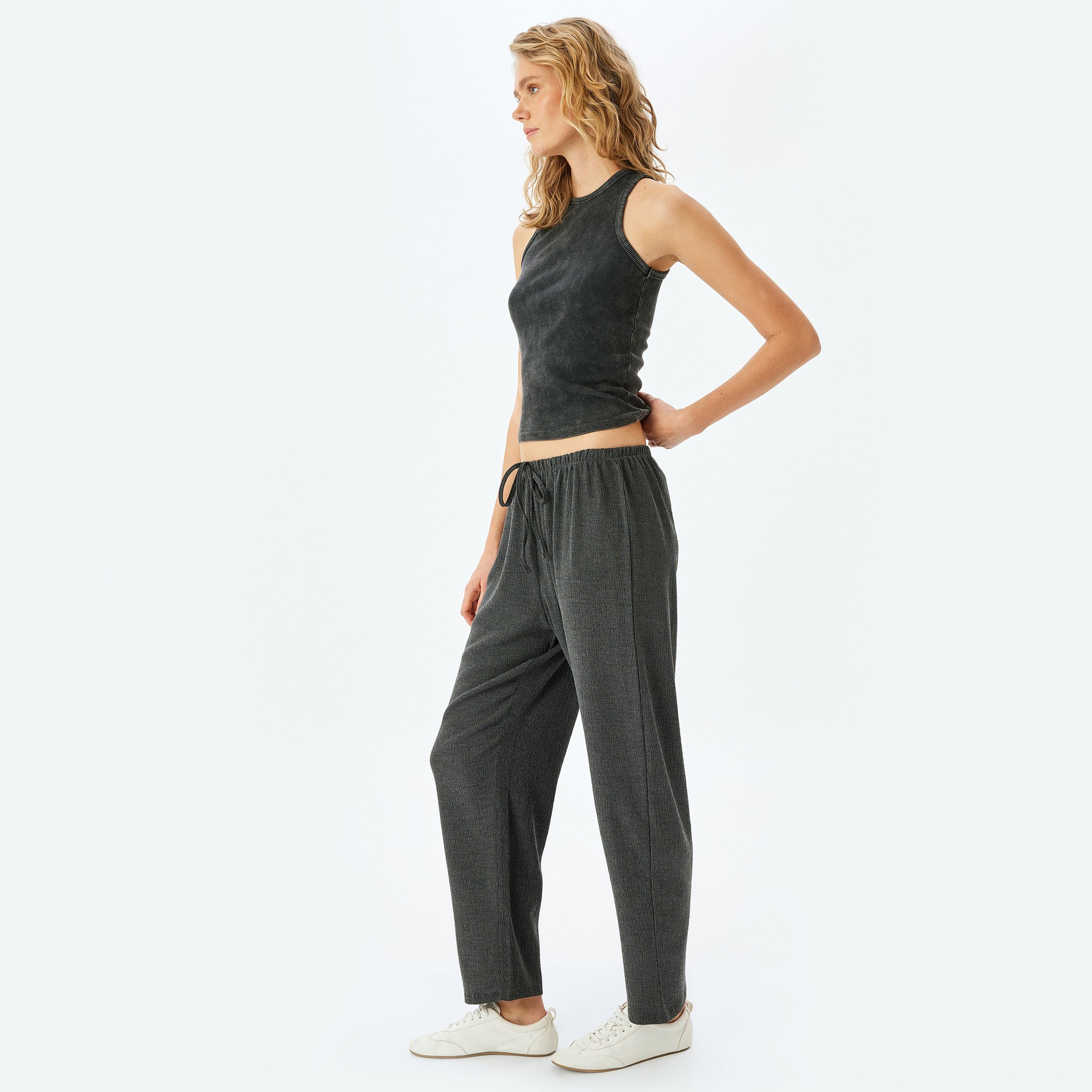 Koton Grey Plain Drawstring Women's Sweatpants-women-clothing-bottoms-joggers-image-2