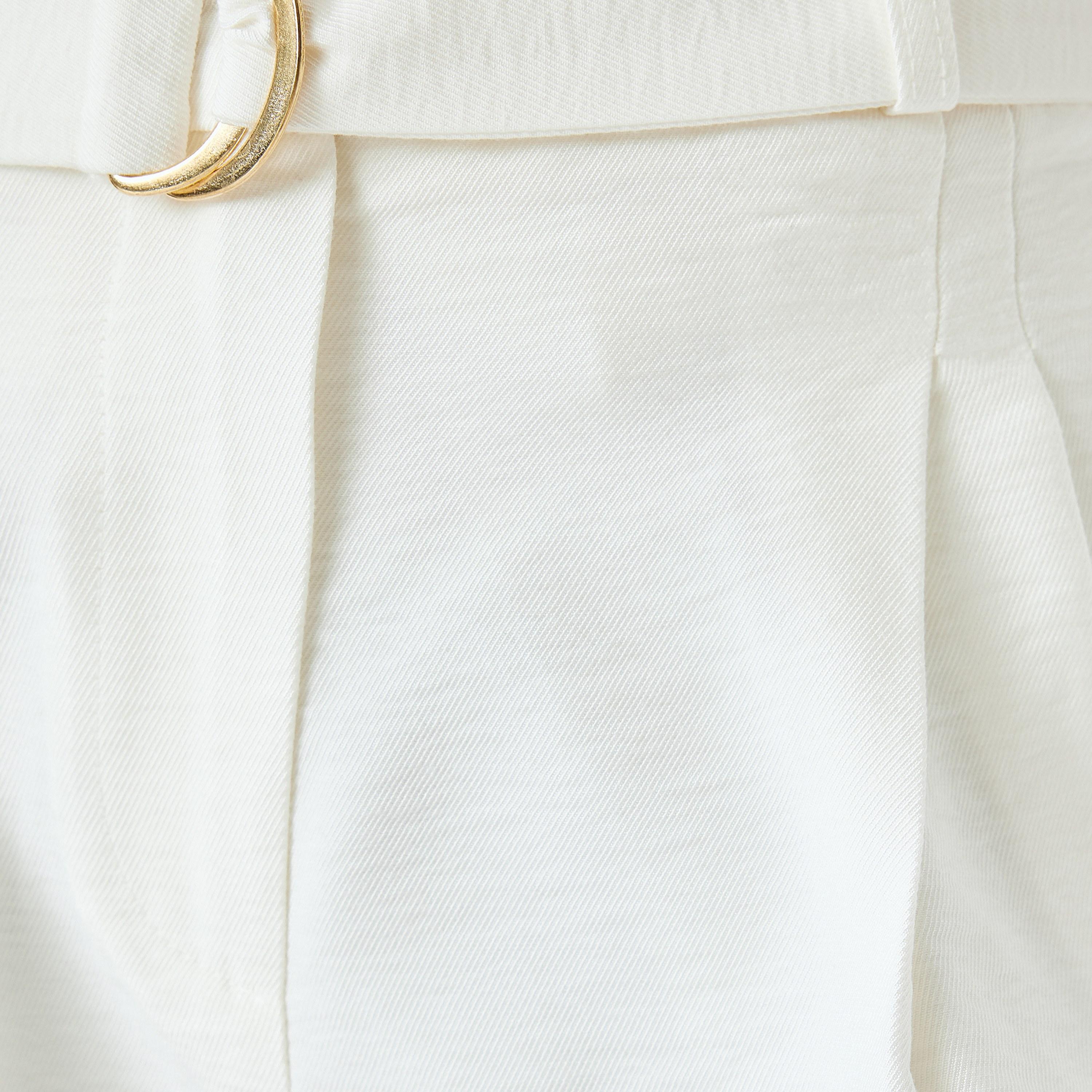Koton White Plain Belted Waist Women's Shorts-women-clothing-bottoms-shorts-image-5