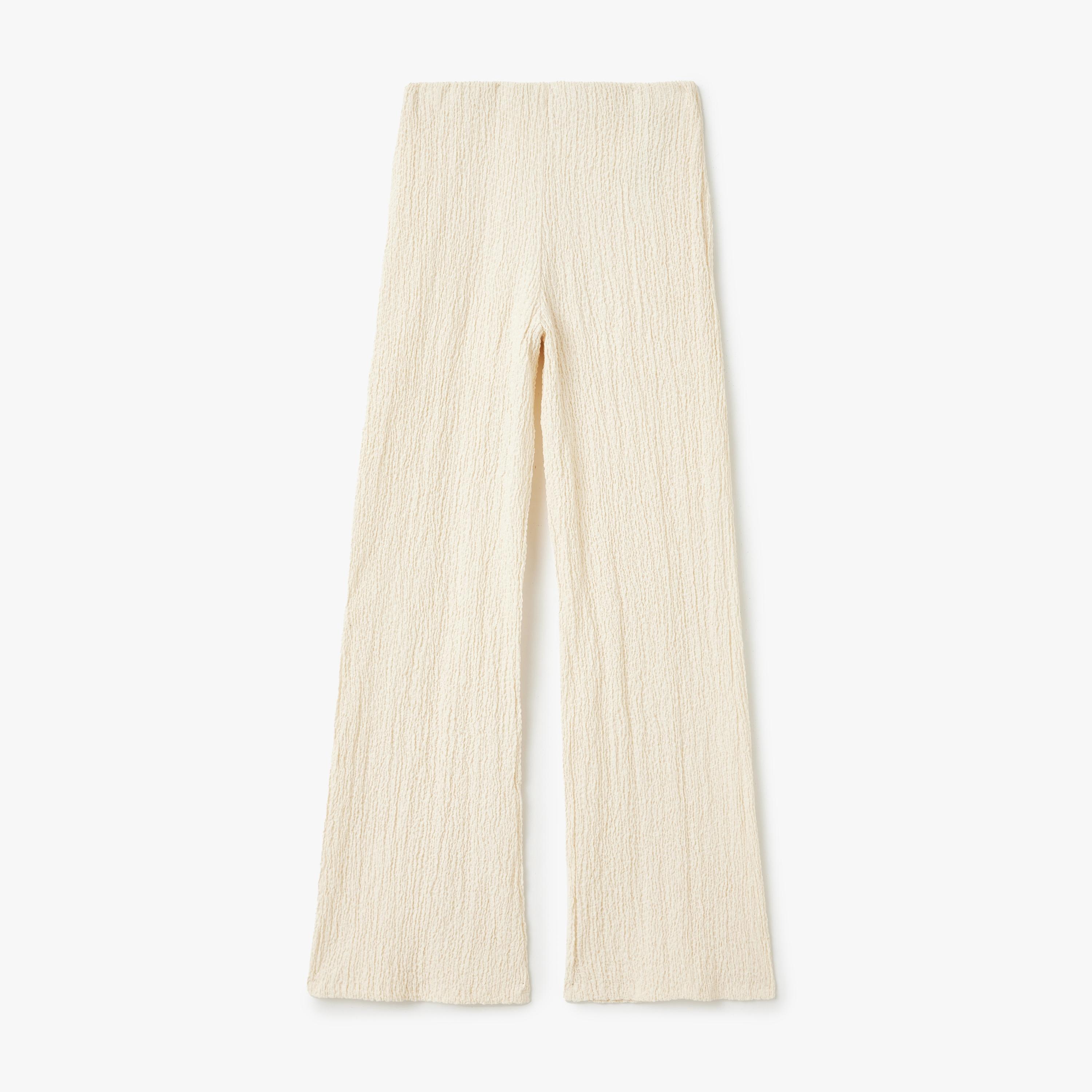 بنطلون نسائي مطاطي بخصر كوتون بيج مجعد-women-clothing-bottoms-trousers-image-1
