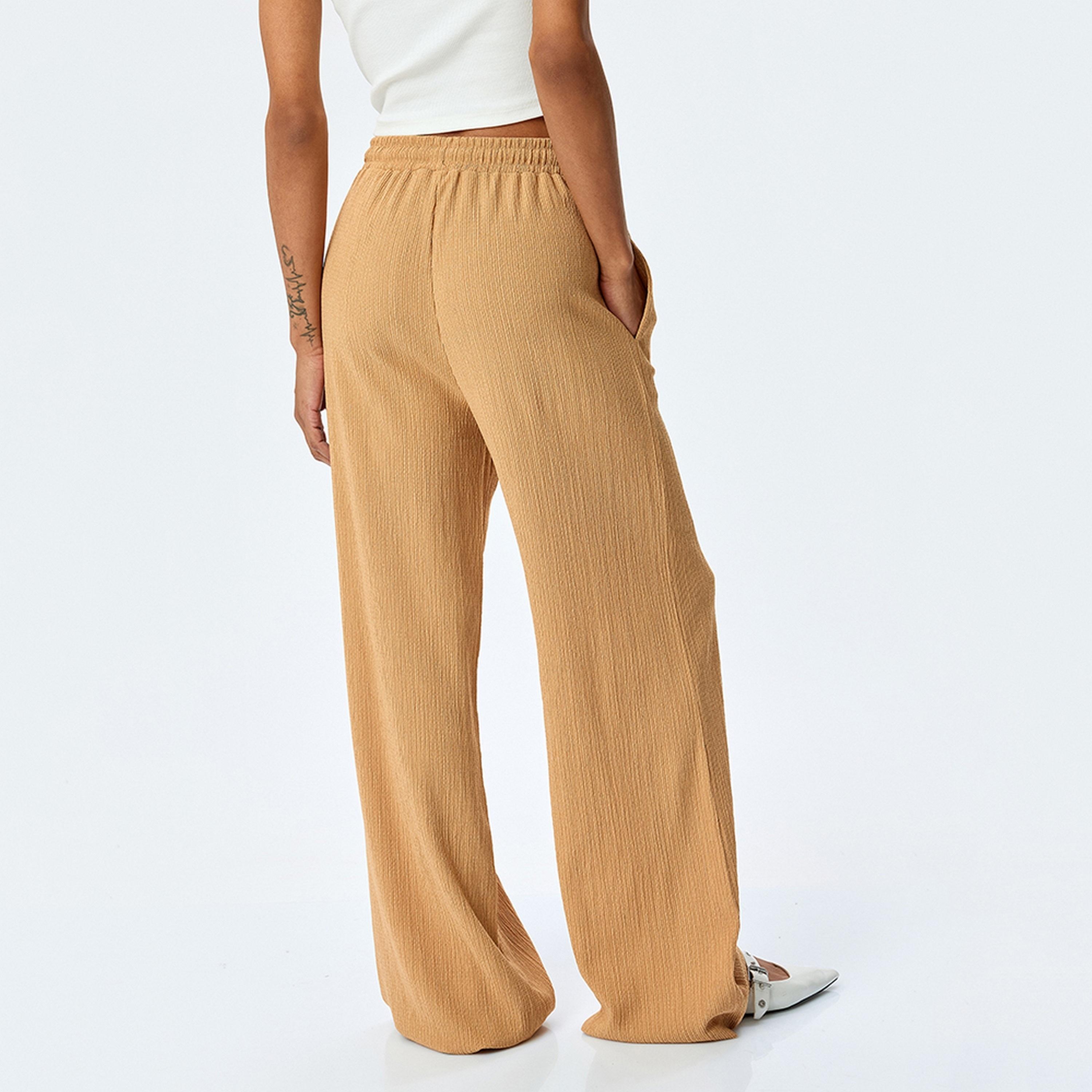 KOTON Brown Textured Drawstring Women's Trousers-women-clothing-bottoms-trousers-image-3