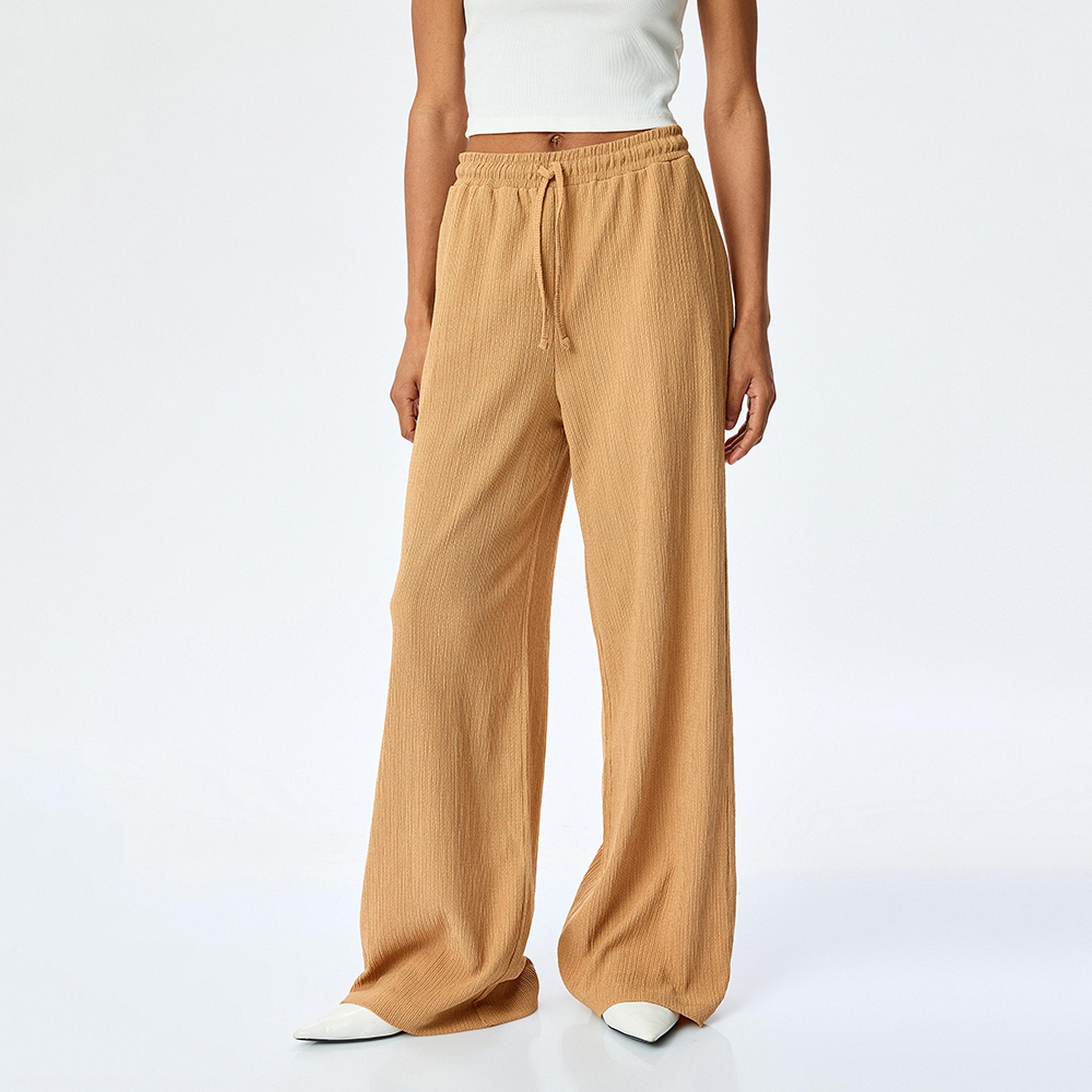 KOTON Brown Textured Drawstring Women's Trousers-women-clothing-bottoms-trousers-image-4