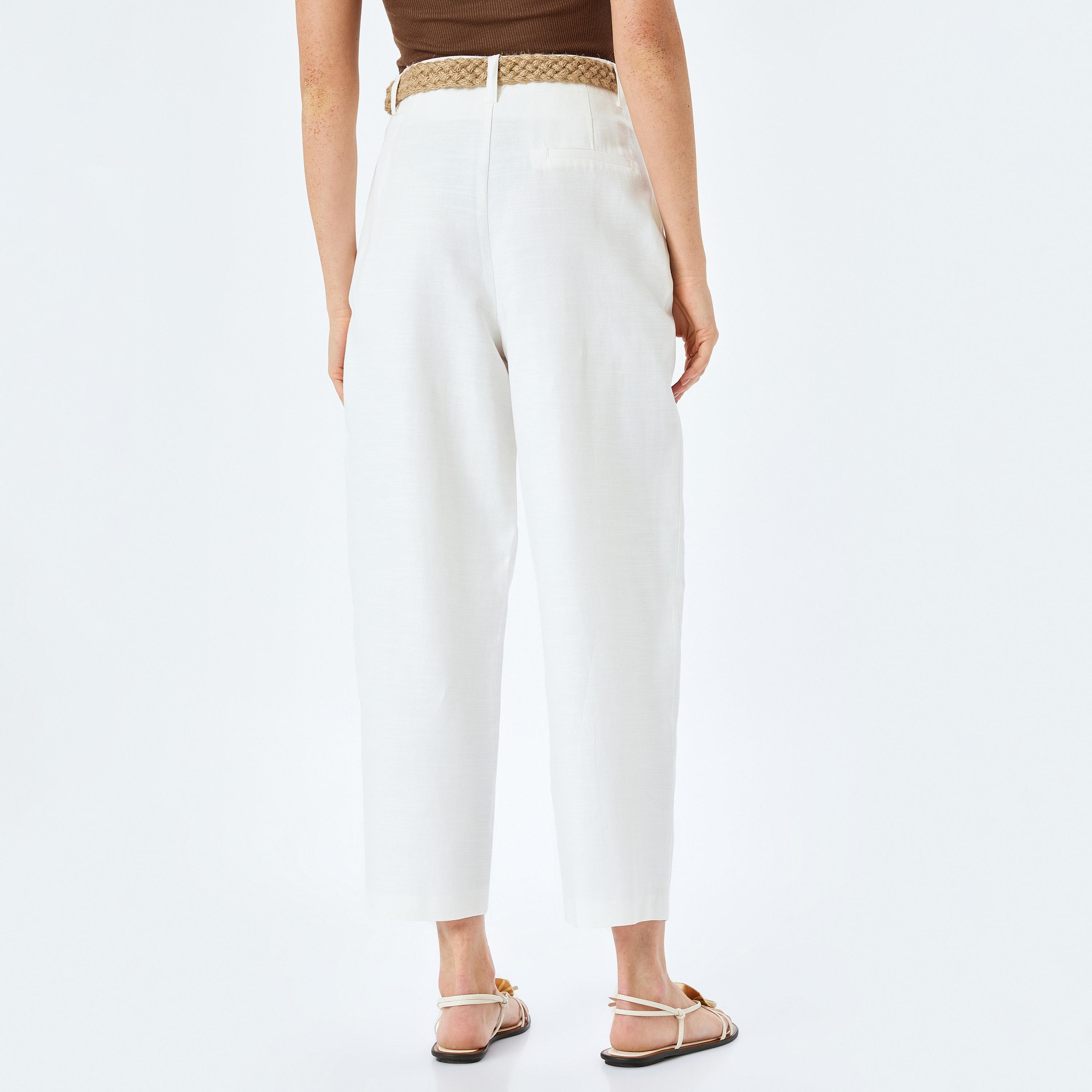 Koton White Plain Hook Closure Women's Trousers-women-clothing-bottoms-trousers-image-3