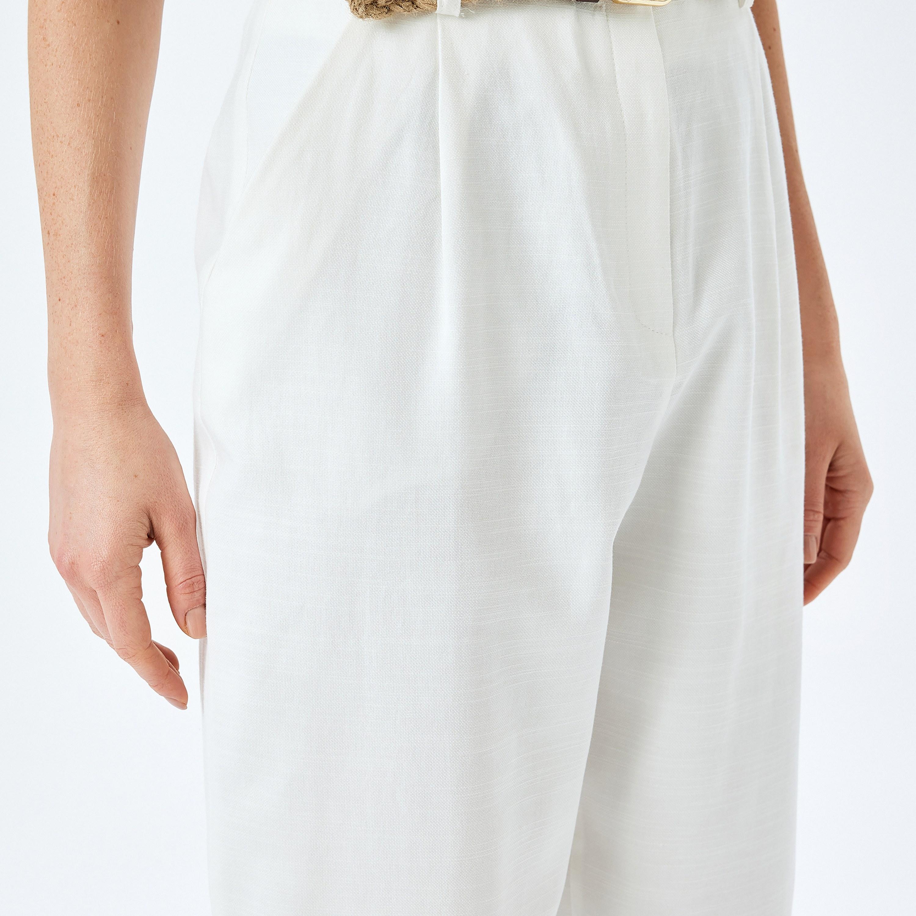 Koton White Plain Hook Closure Women's Trousers-women-clothing-bottoms-trousers-image-4