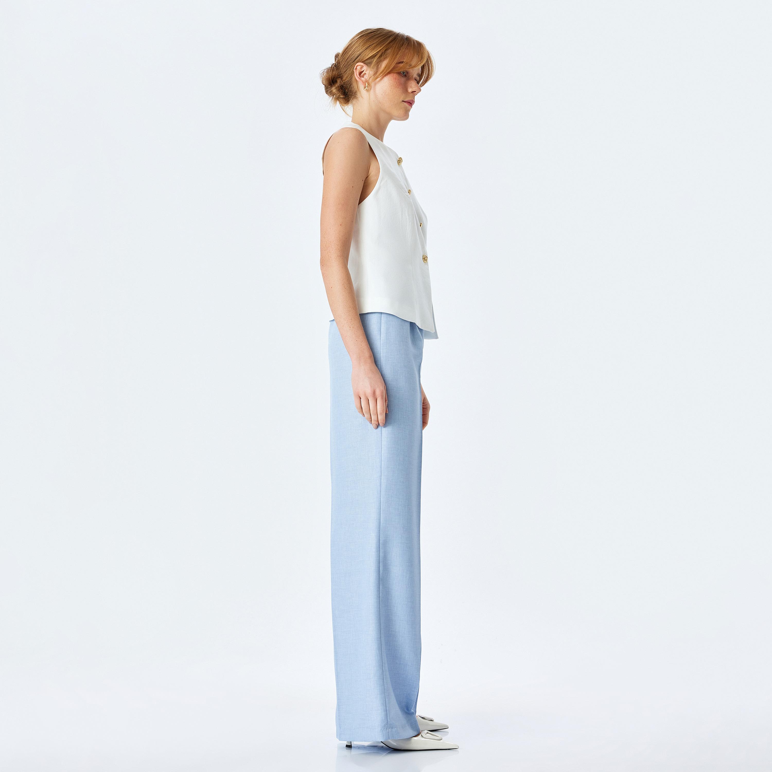 Koton Blue Plain Hook Closure Women's Trousers-women-clothing-bottoms-trousers-image-2
