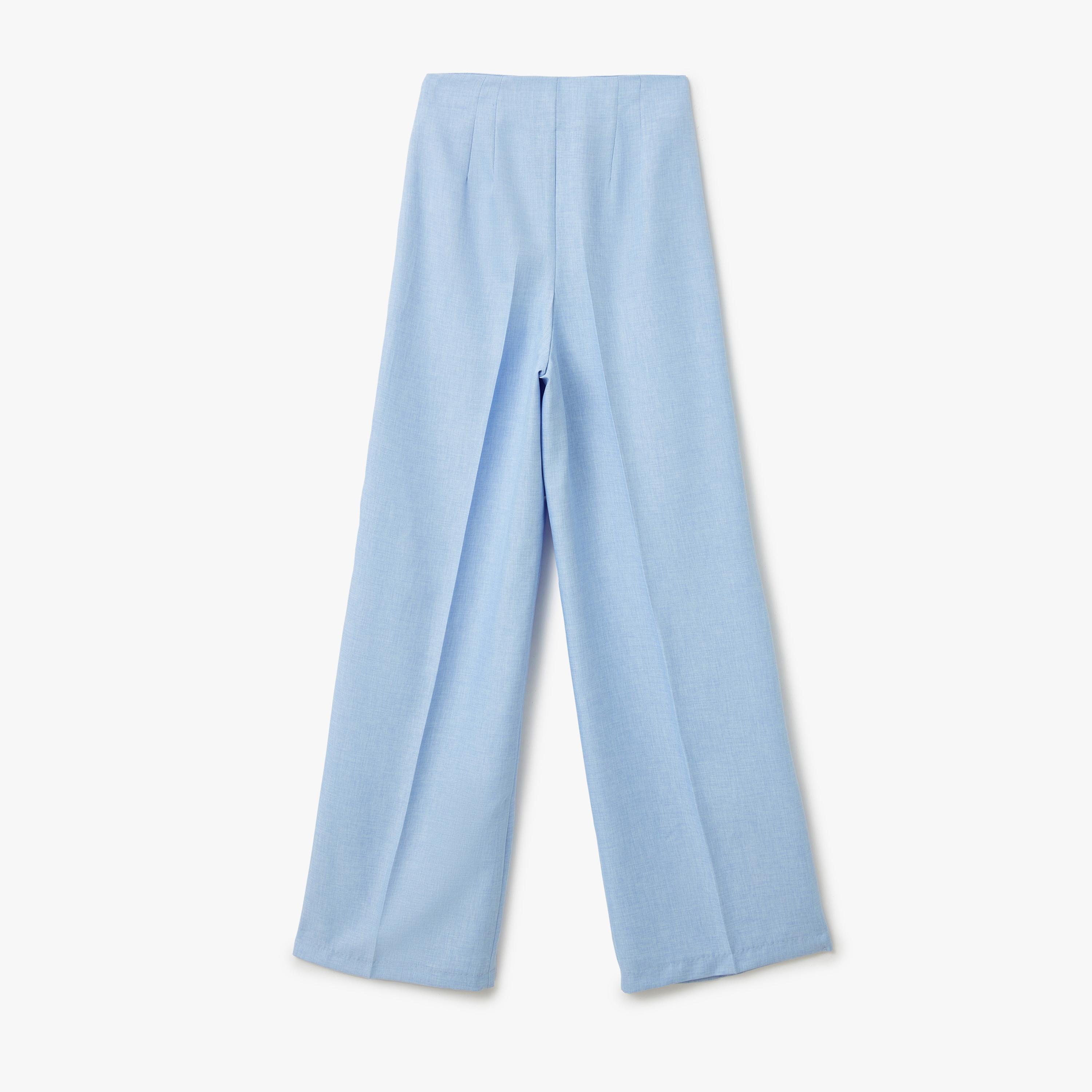 Koton Blue Plain Hook Closure Women's Trousers-women-clothing-bottoms-trousers-image-3
