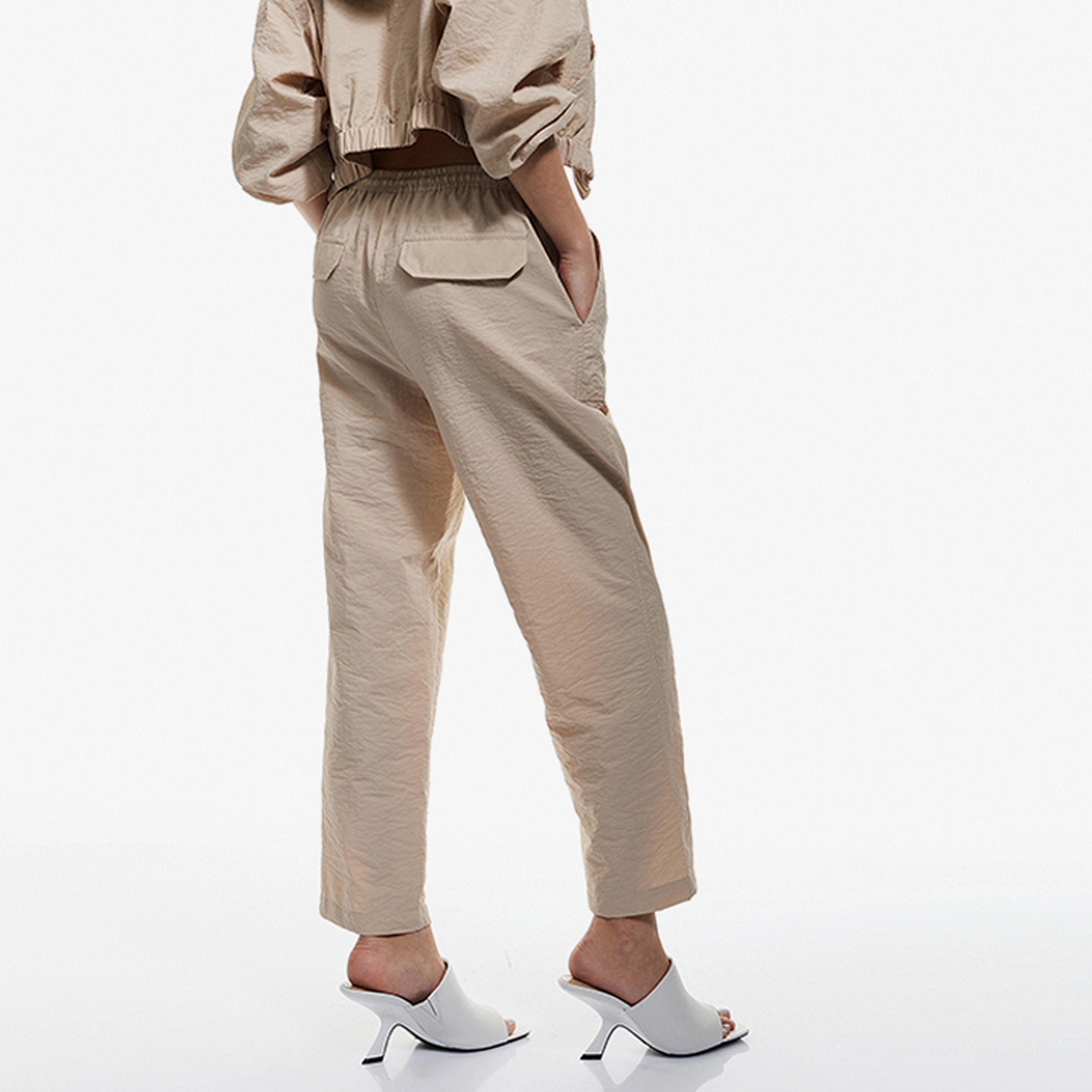 KOTON Beige Textured Polyamide Drawstring Women's Trousers-women-clothing-bottoms-trousers-image-3