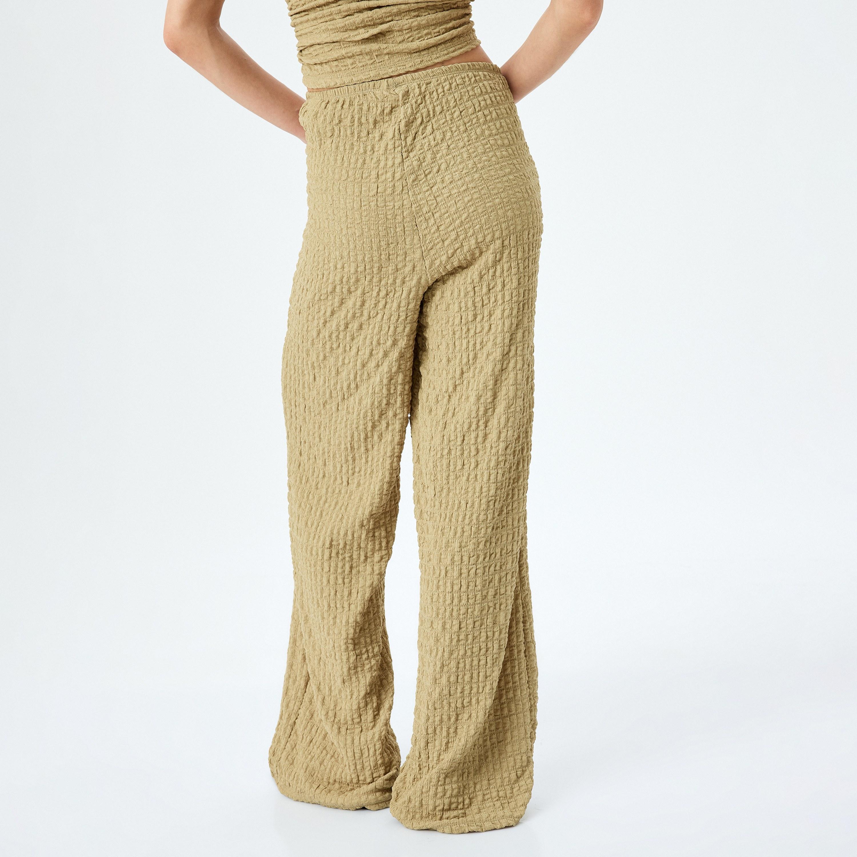 Koton Green Crinkled Elasticated Waist Women's Trousers-women-clothing-bottoms-trousers-image-3