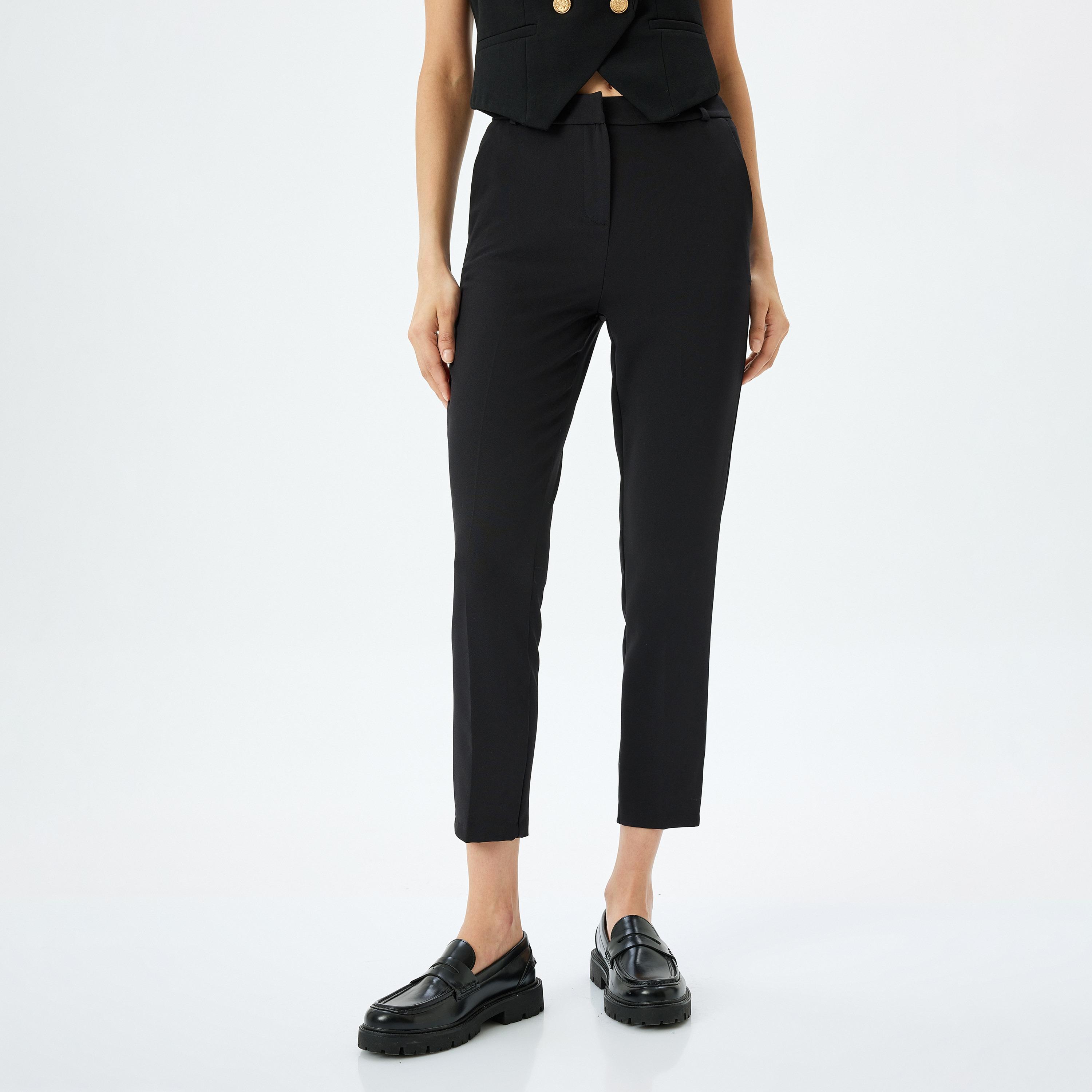 Koton Black Plain Hook Closure Women's Trousers-women-clothing-bottoms-trousers-image-1