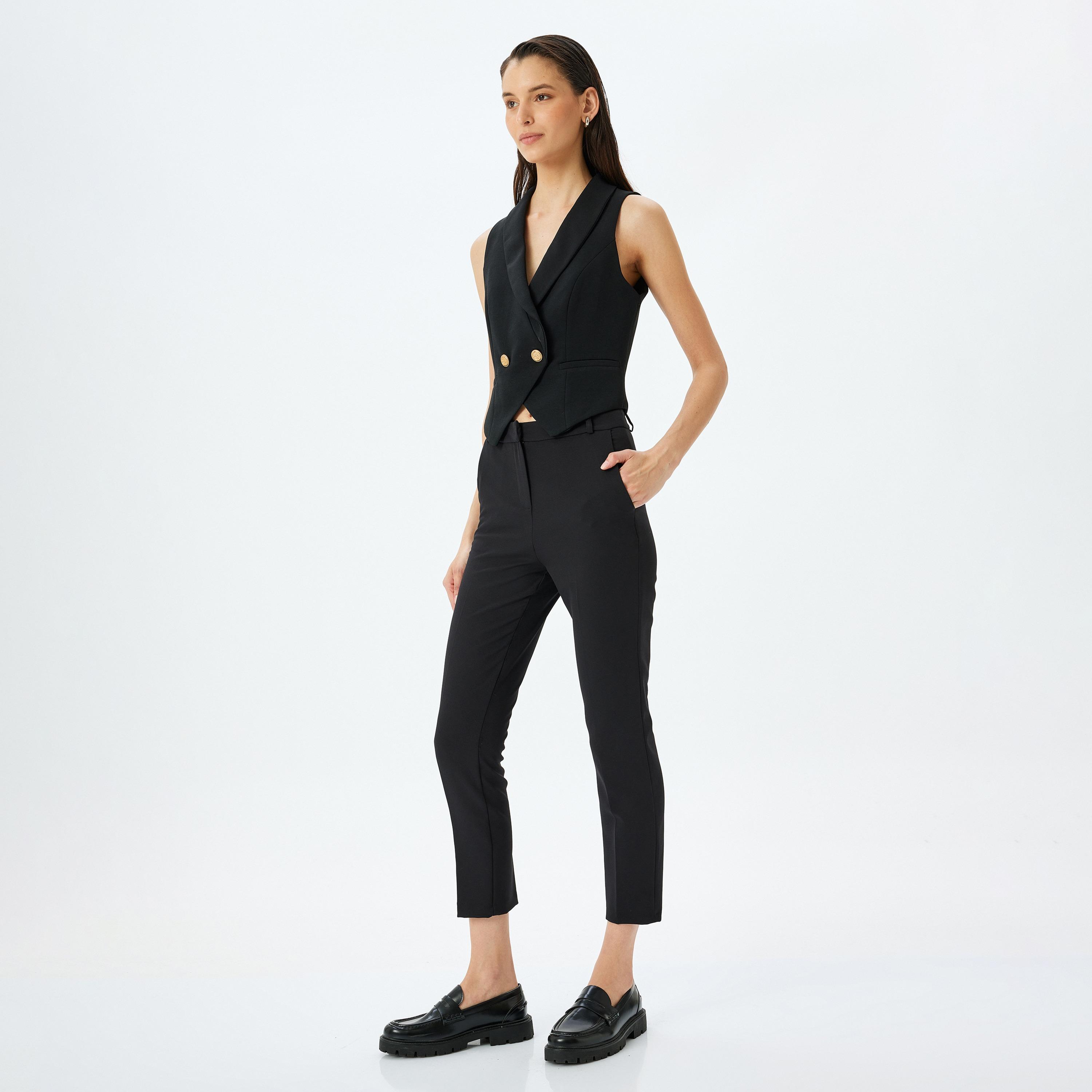 Koton Black Plain Hook Closure Women's Trousers-women-clothing-bottoms-trousers-image-2
