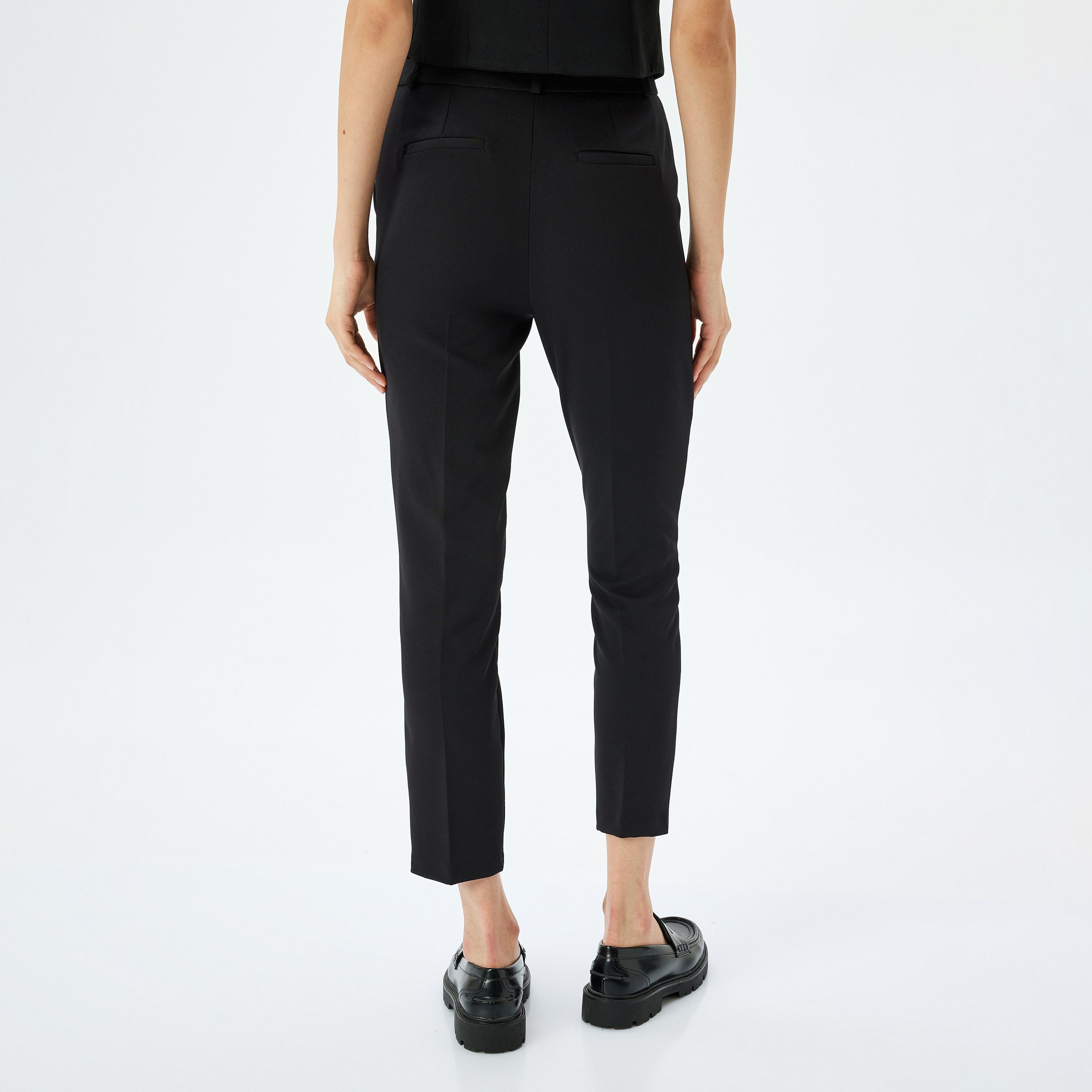 Koton Black Plain Hook Closure Women's Trousers-women-clothing-bottoms-trousers-image-3