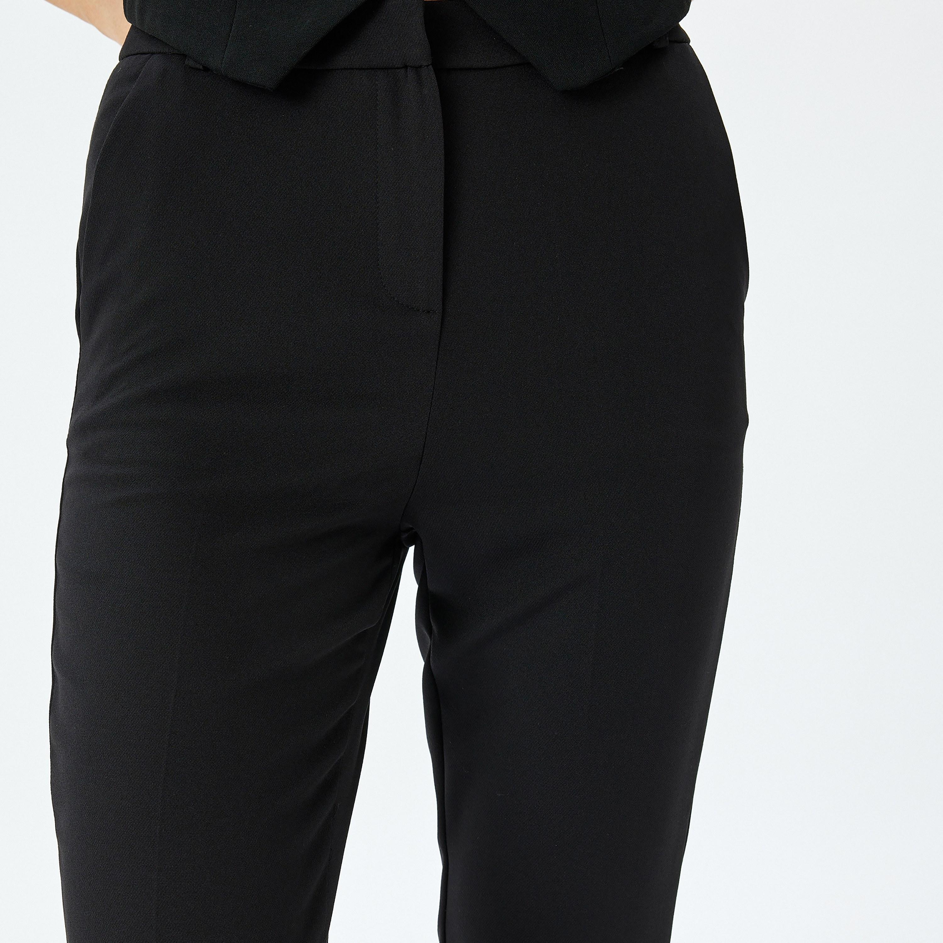 Koton Black Plain Hook Closure Women's Trousers-women-clothing-bottoms-trousers-image-4