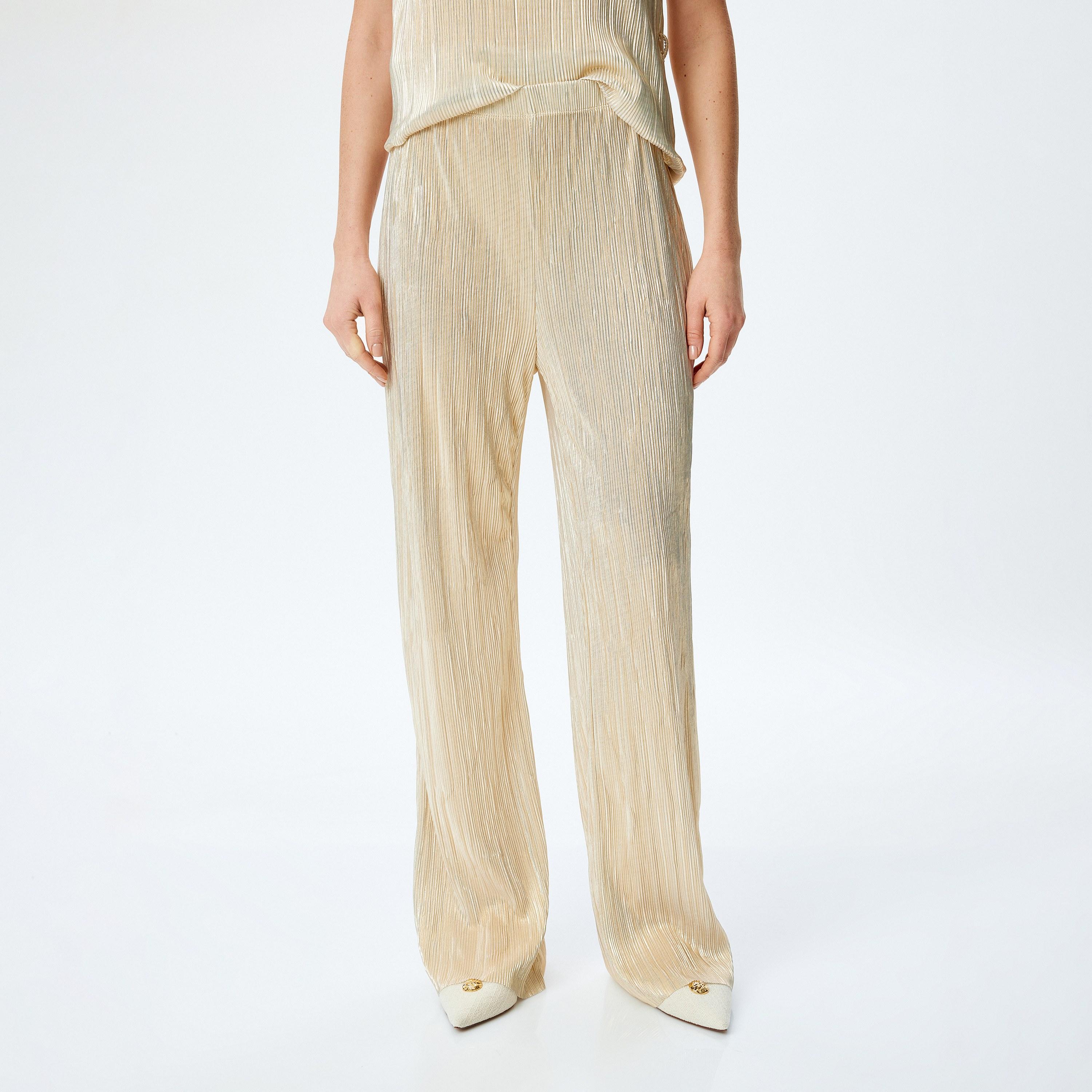 Koton Gold Textured Elasticated Waist Women's Trousers-women-clothing-bottoms-trousers-image-1