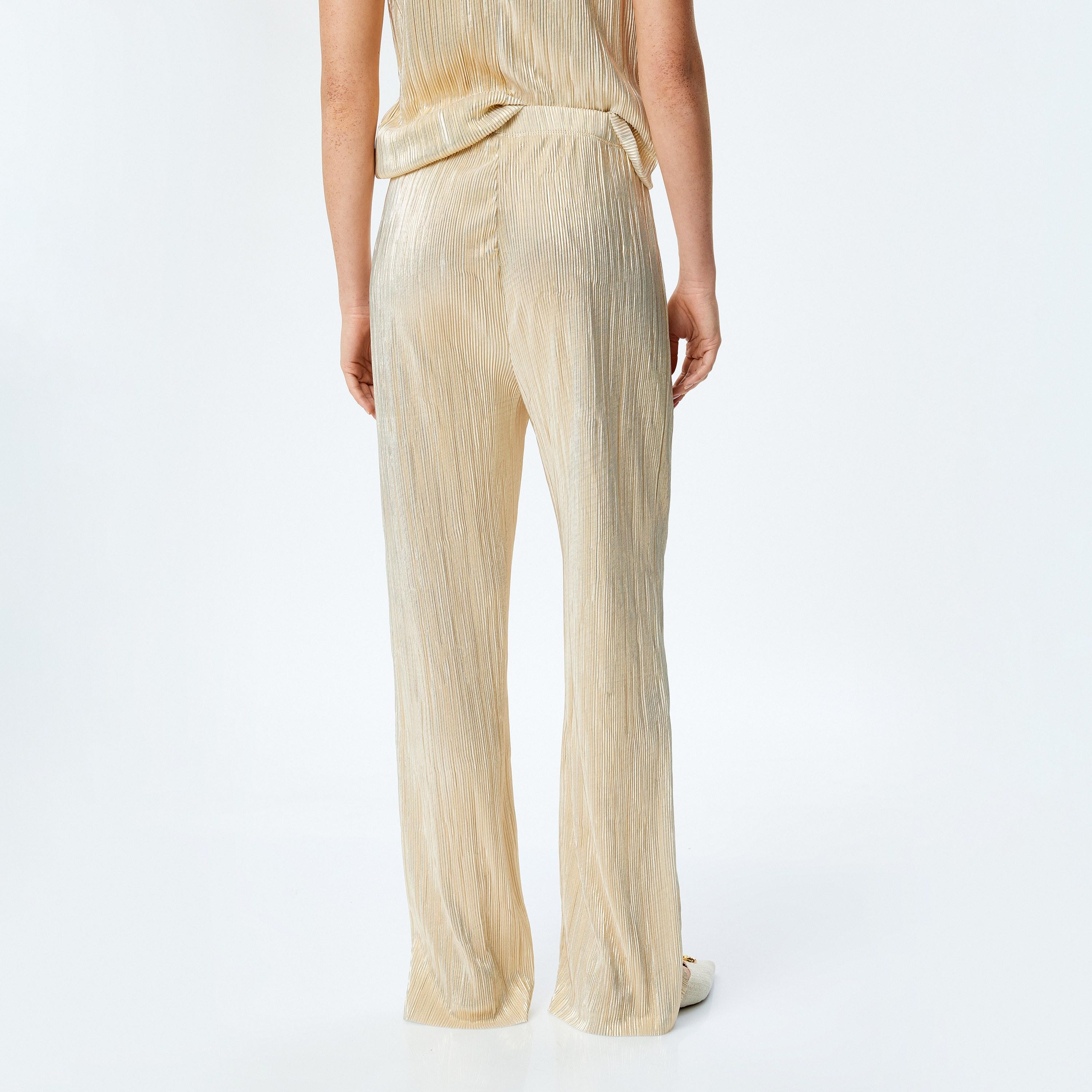 Koton Gold Textured Elasticated Waist Women's Trousers-women-clothing-bottoms-trousers-image-3