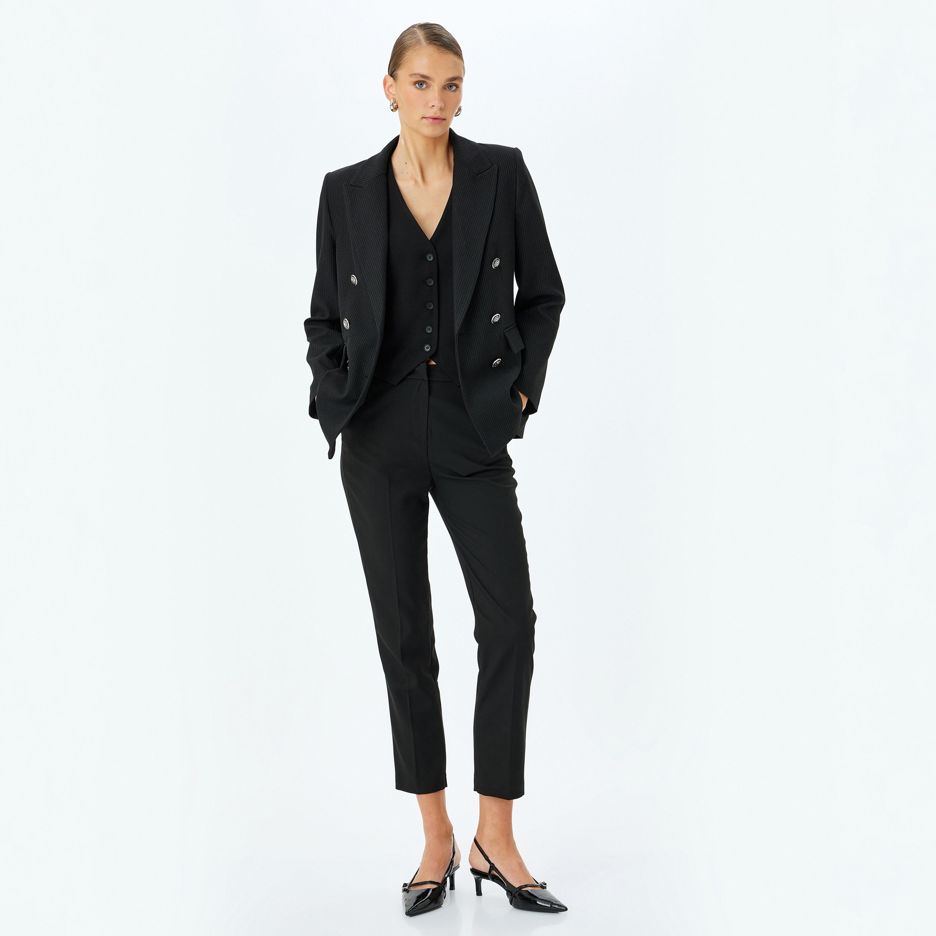 Koton Black Plain Hook Closure Women's Trousers-women-clothing-bottoms-trousers-image-2