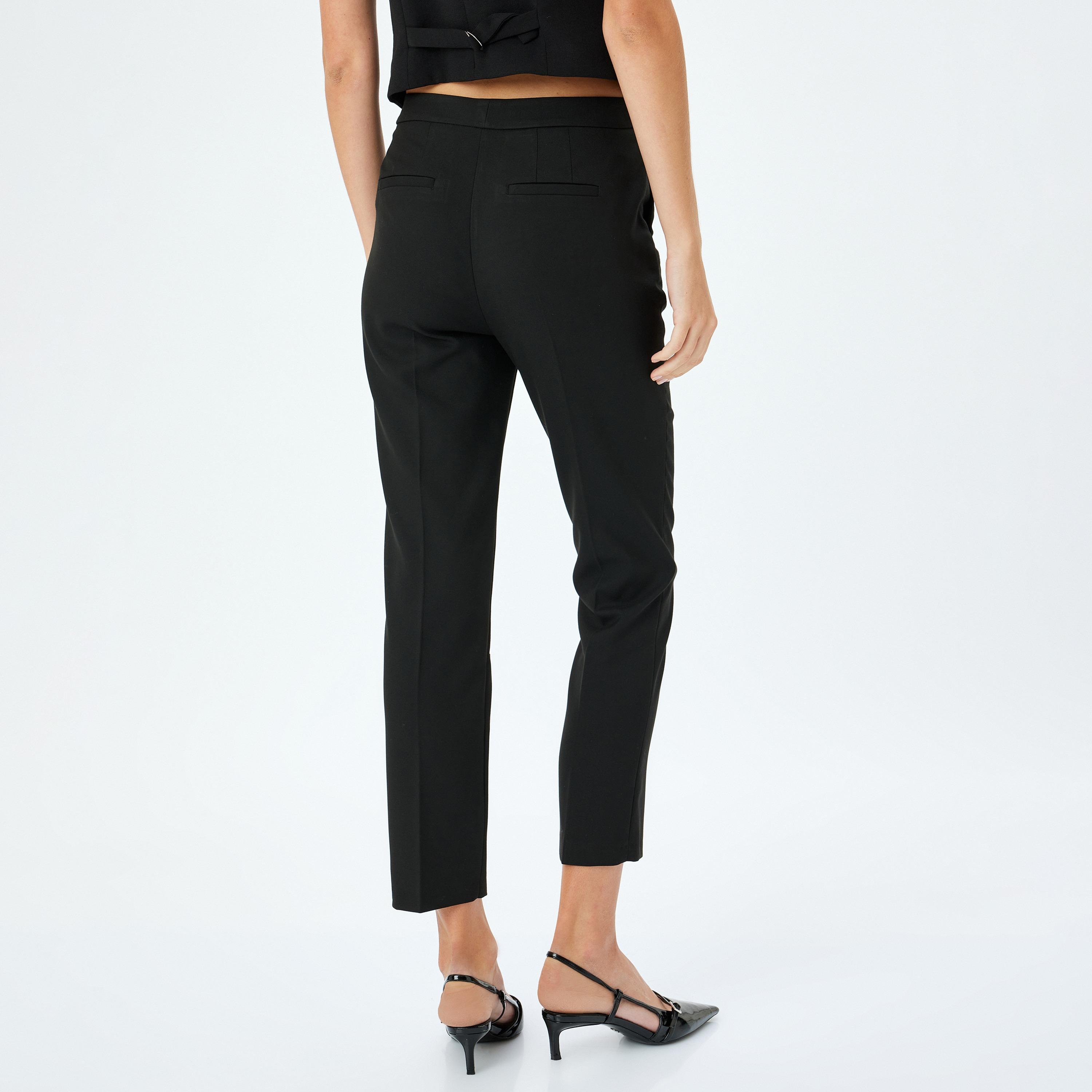 Koton Black Plain Hook Closure Women's Trousers-women-clothing-bottoms-trousers-image-3