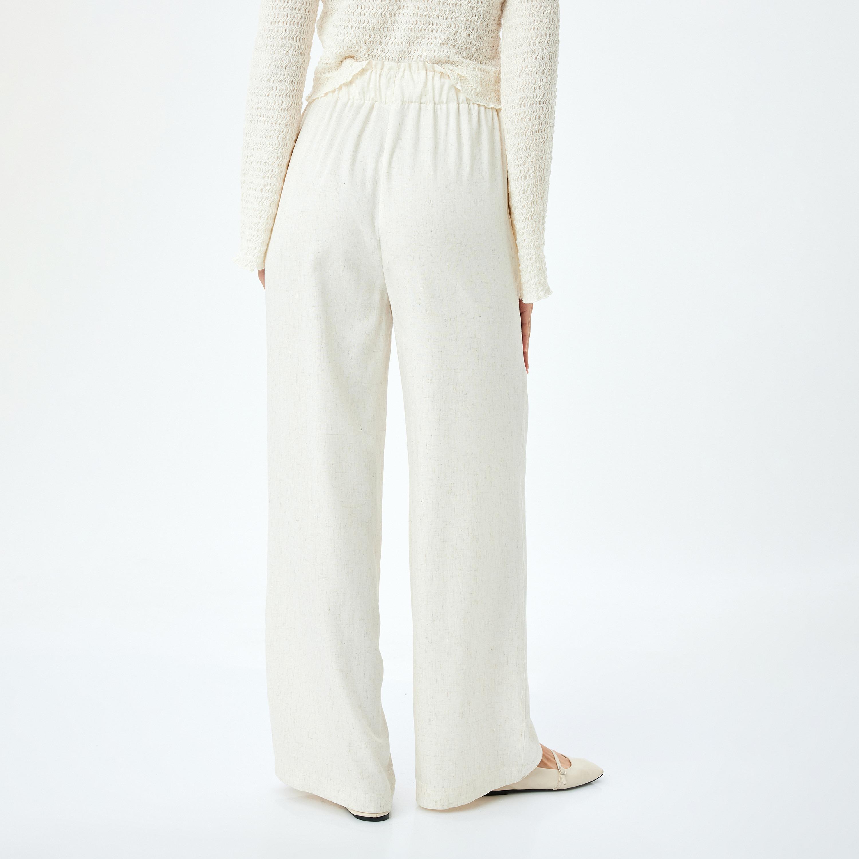 Koton White Plain Drawstring Women's Trousers-women-clothing-bottoms-trousers-image-3