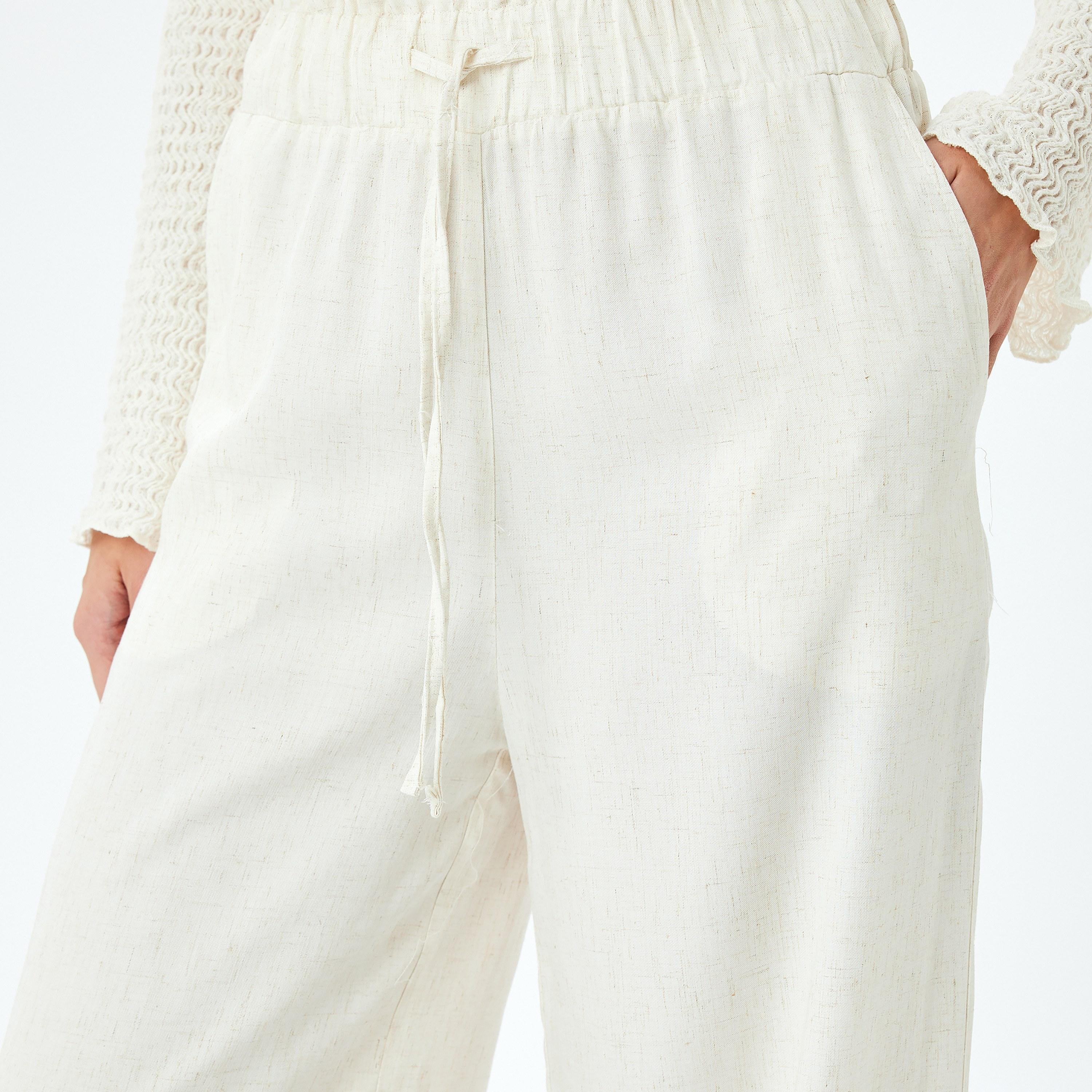 Koton White Plain Drawstring Women's Trousers-women-clothing-bottoms-trousers-image-4