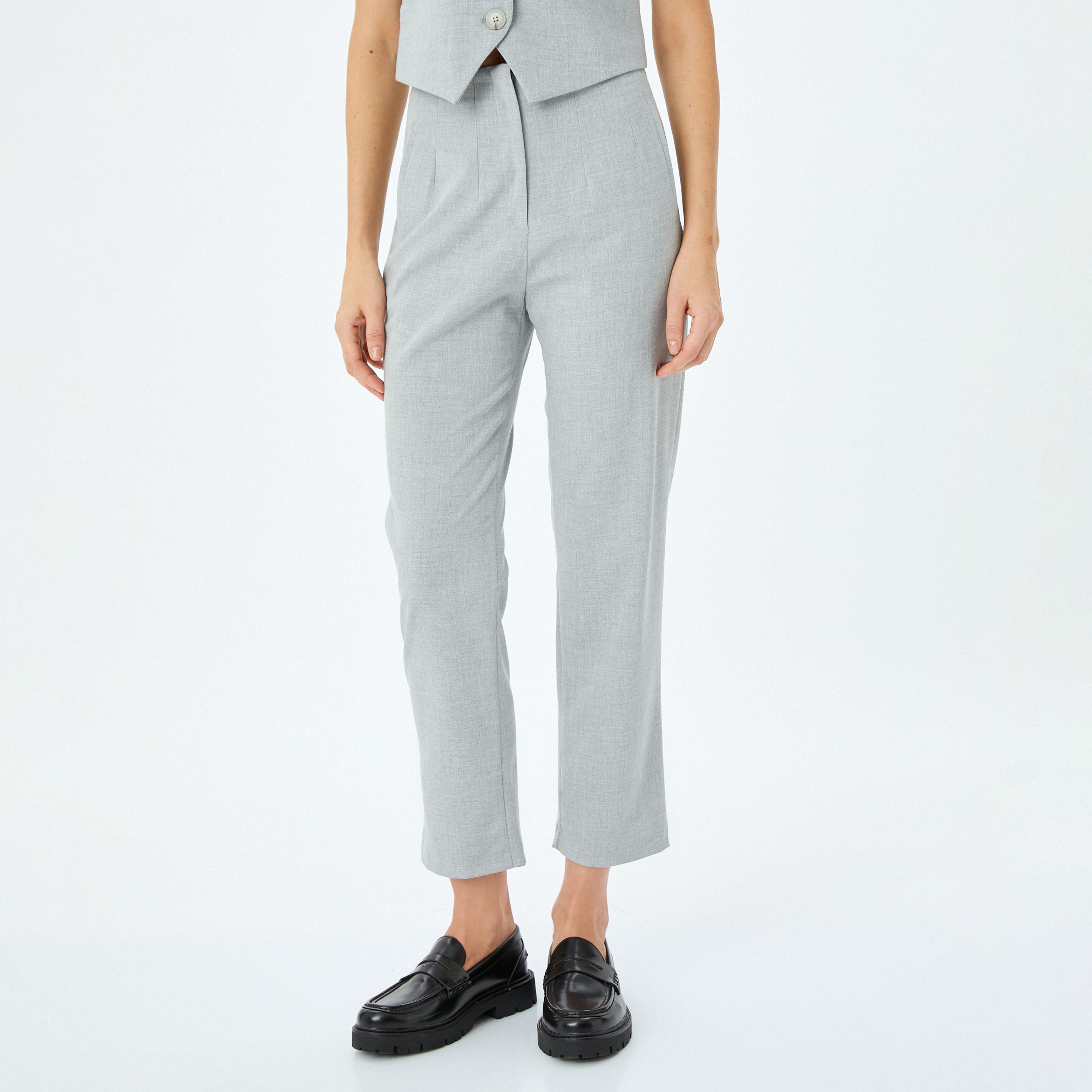 Koton Grey Plain Hook Closure Women's Trousers-women-clothing-bottoms-trousers-image-1