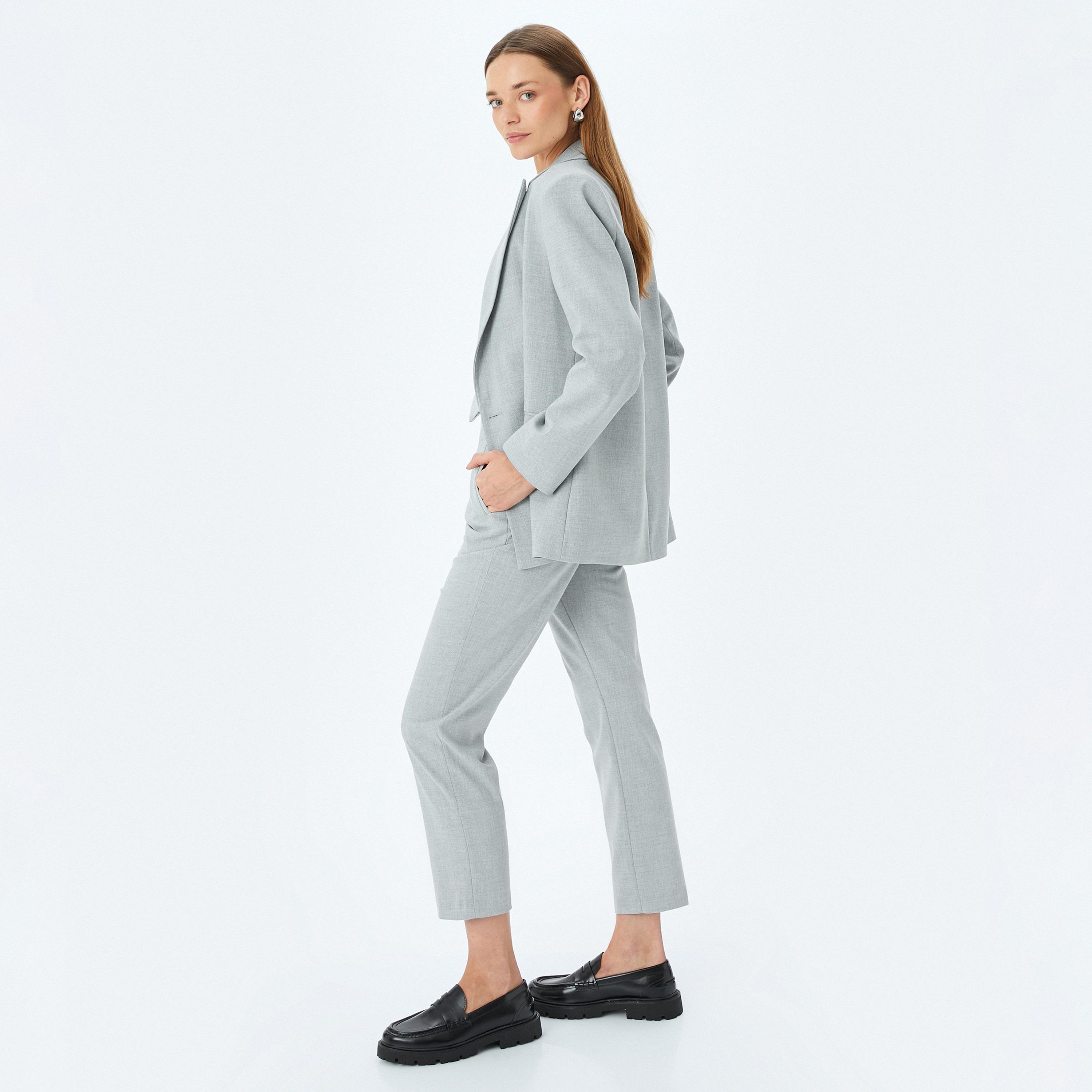 Koton Grey Plain Hook Closure Women's Trousers-women-clothing-bottoms-trousers-image-2