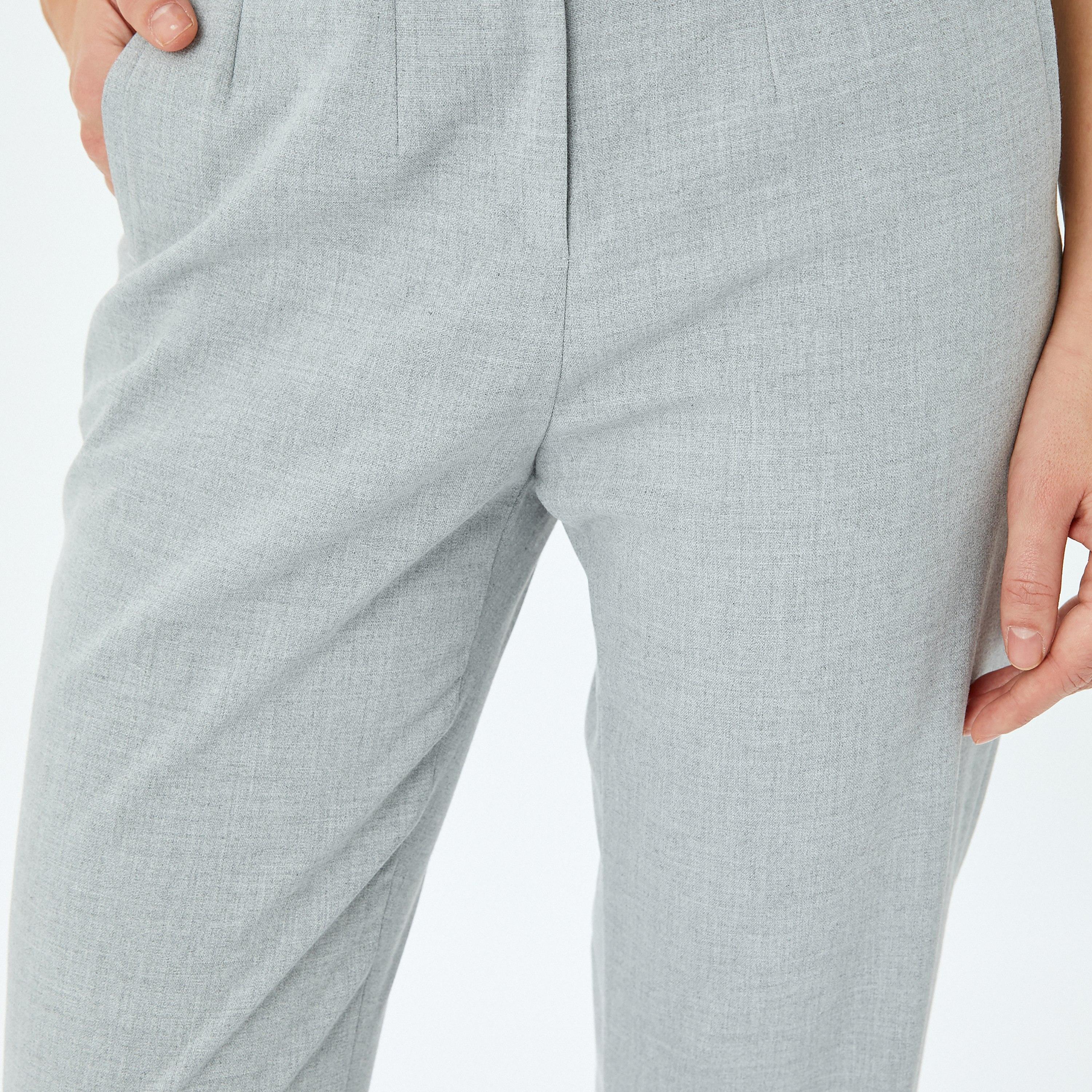Koton Grey Plain Hook Closure Women's Trousers-women-clothing-bottoms-trousers-image-4