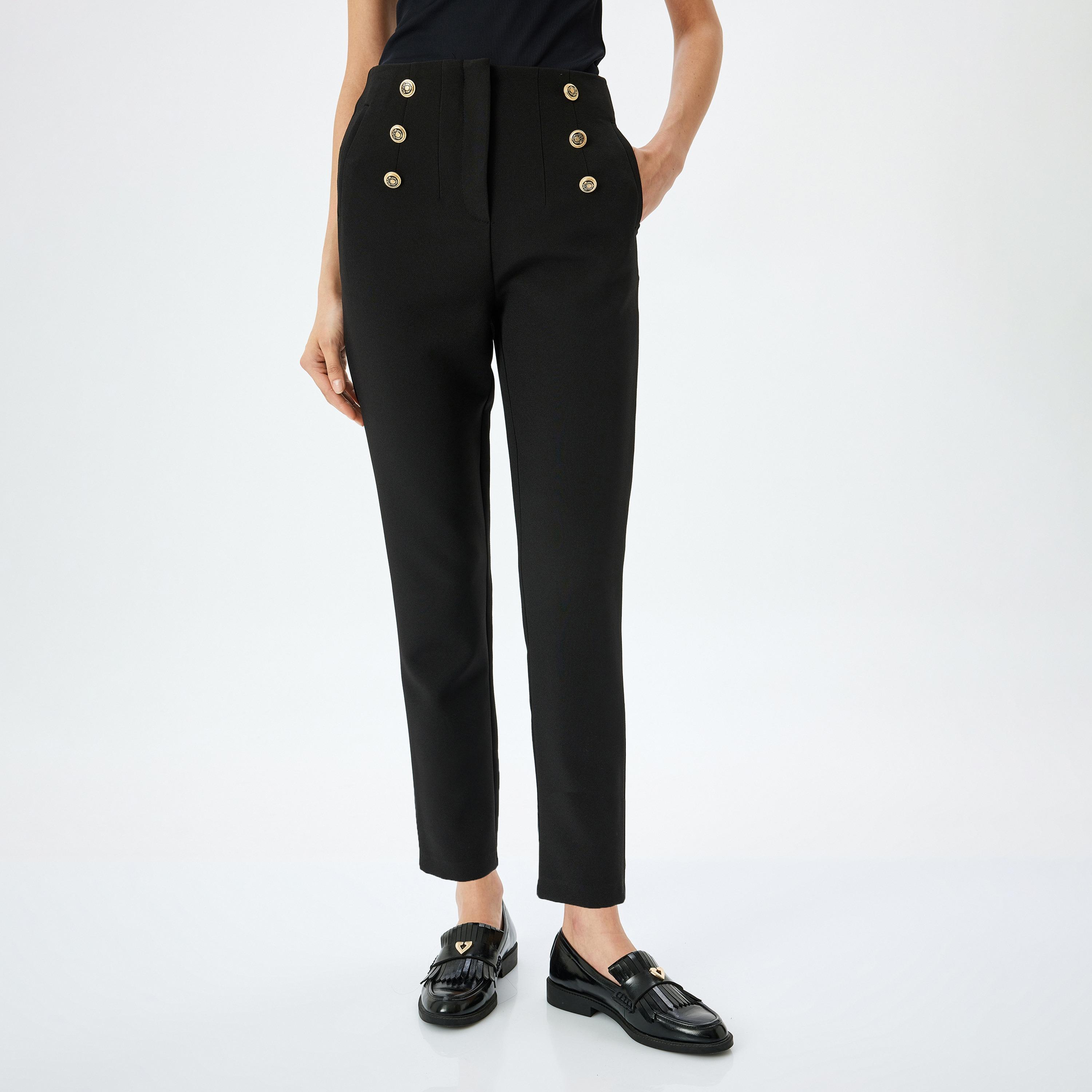 Koton Black Plain Hook Closure Women's Trousers-women-clothing-bottoms-trousers-image-1
