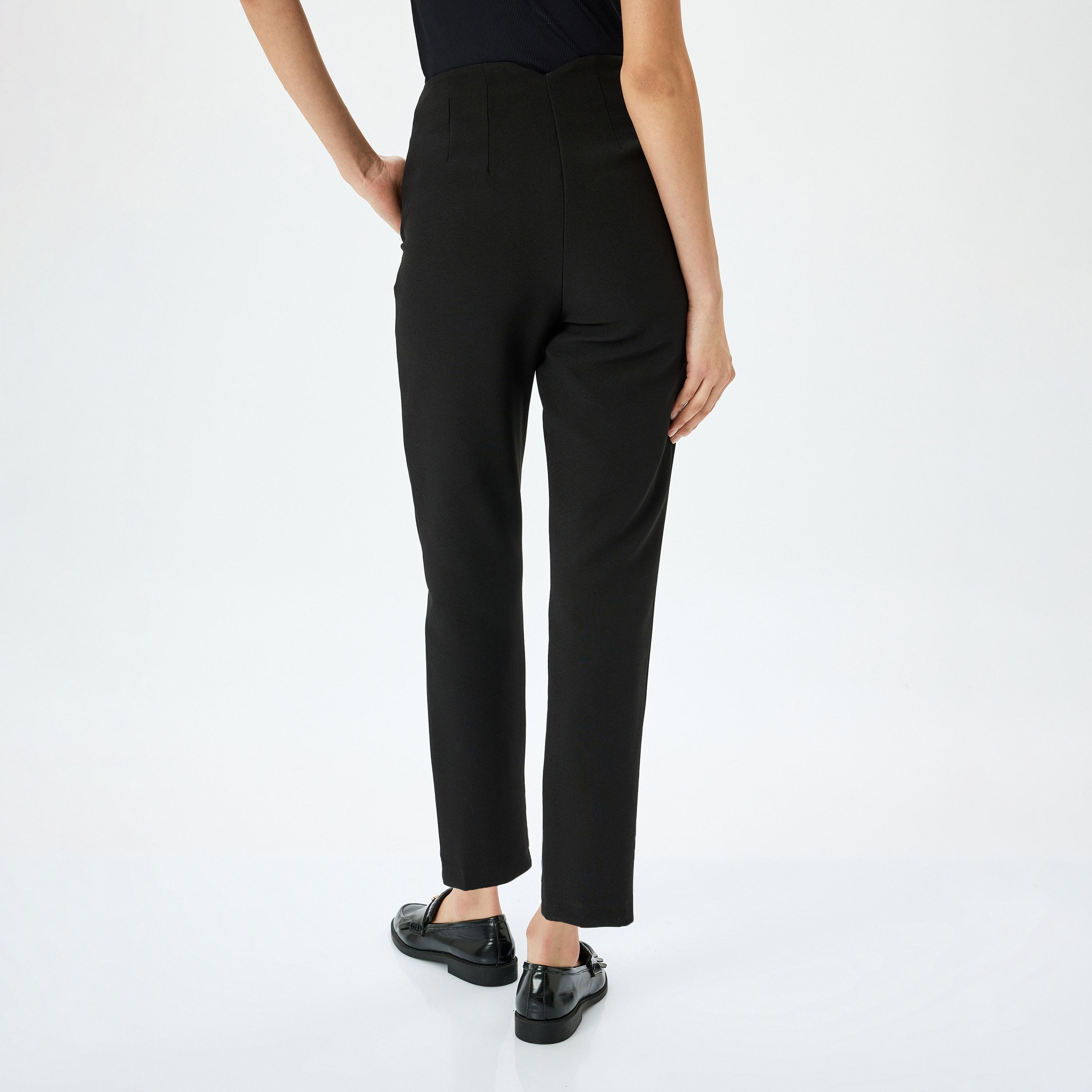 Koton Black Plain Hook Closure Women's Trousers-women-clothing-bottoms-trousers-image-3