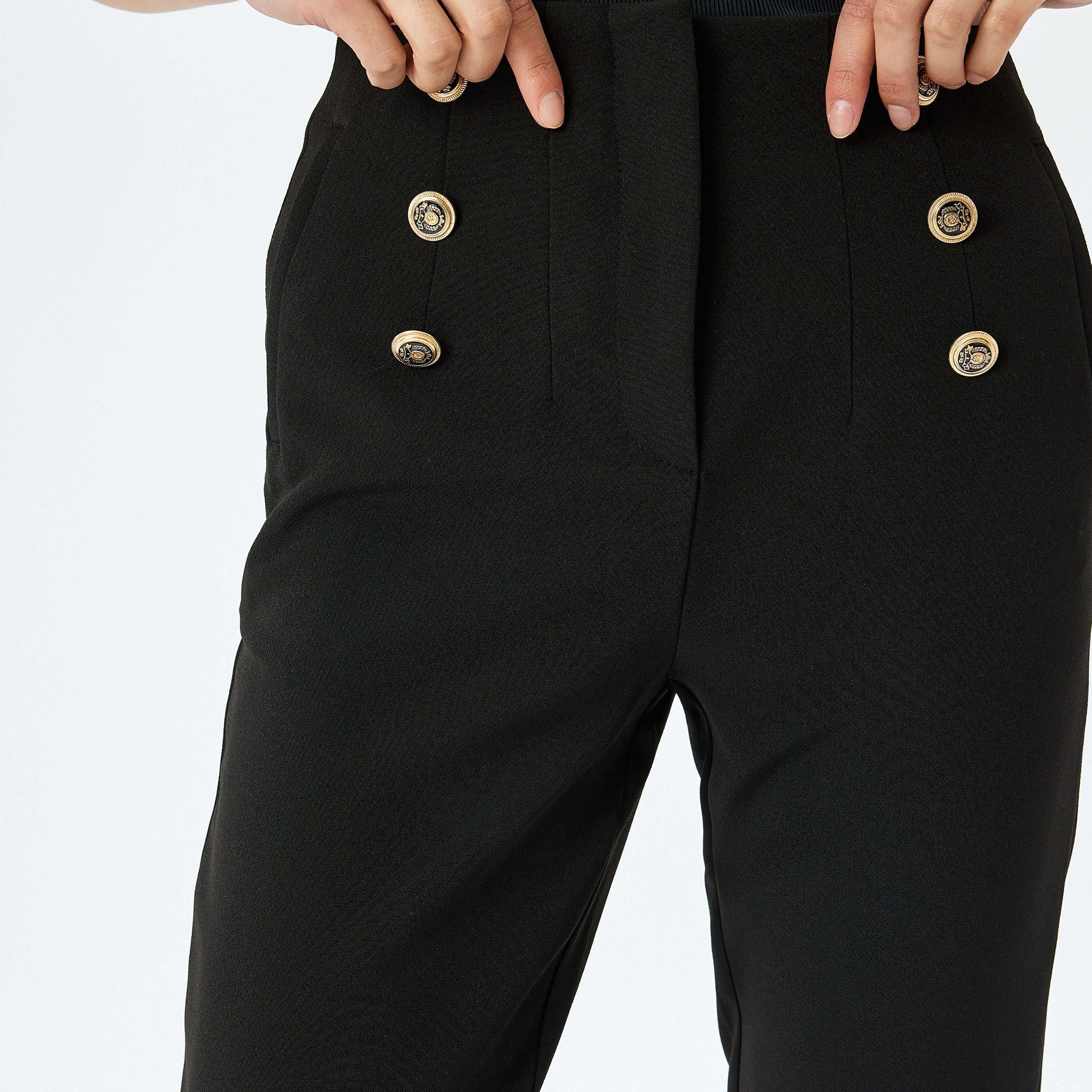 Koton Black Plain Hook Closure Women's Trousers-women-clothing-bottoms-trousers-image-4