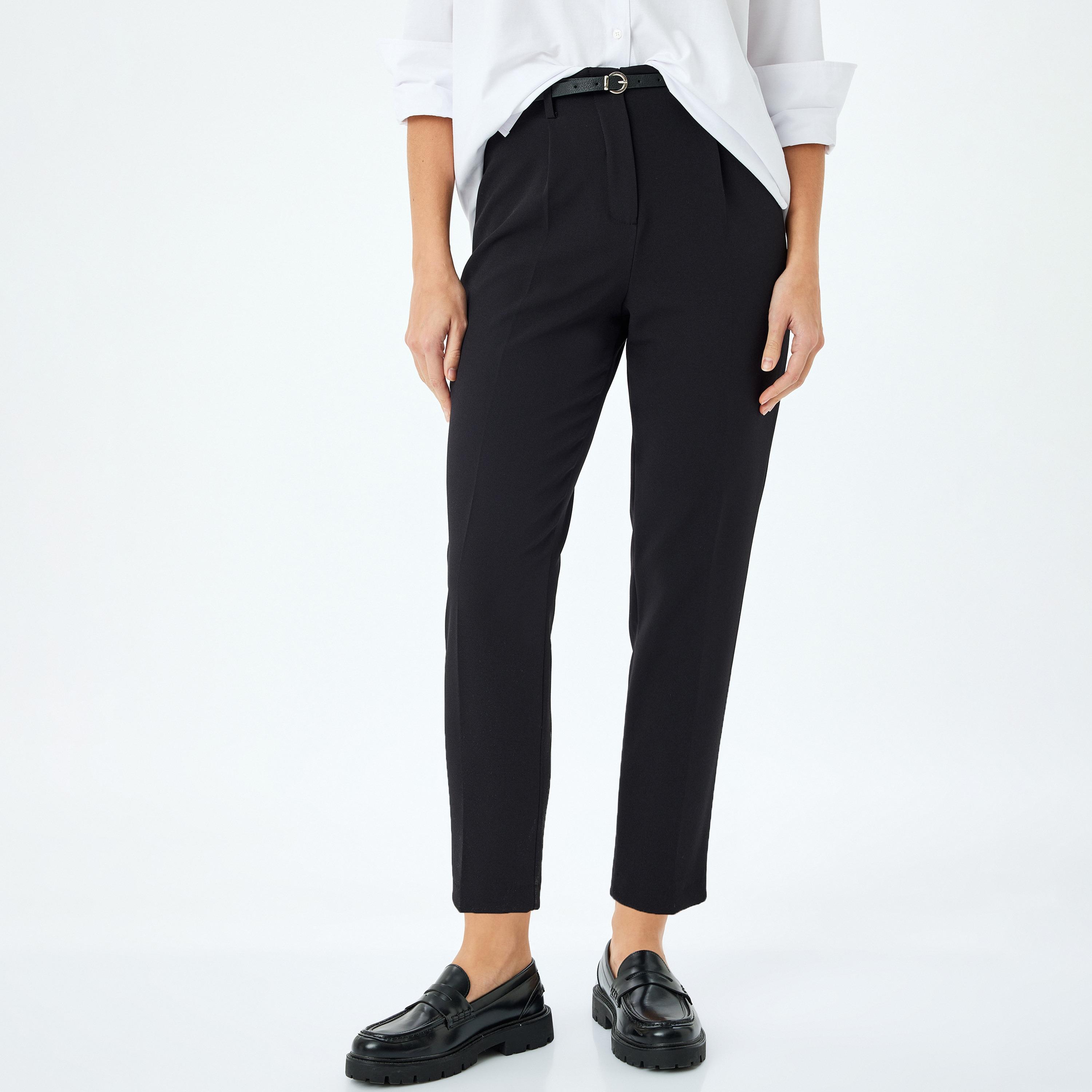 Koton Black Plain Hook Closure Women's Trousers-women-clothing-bottoms-trousers-image-1