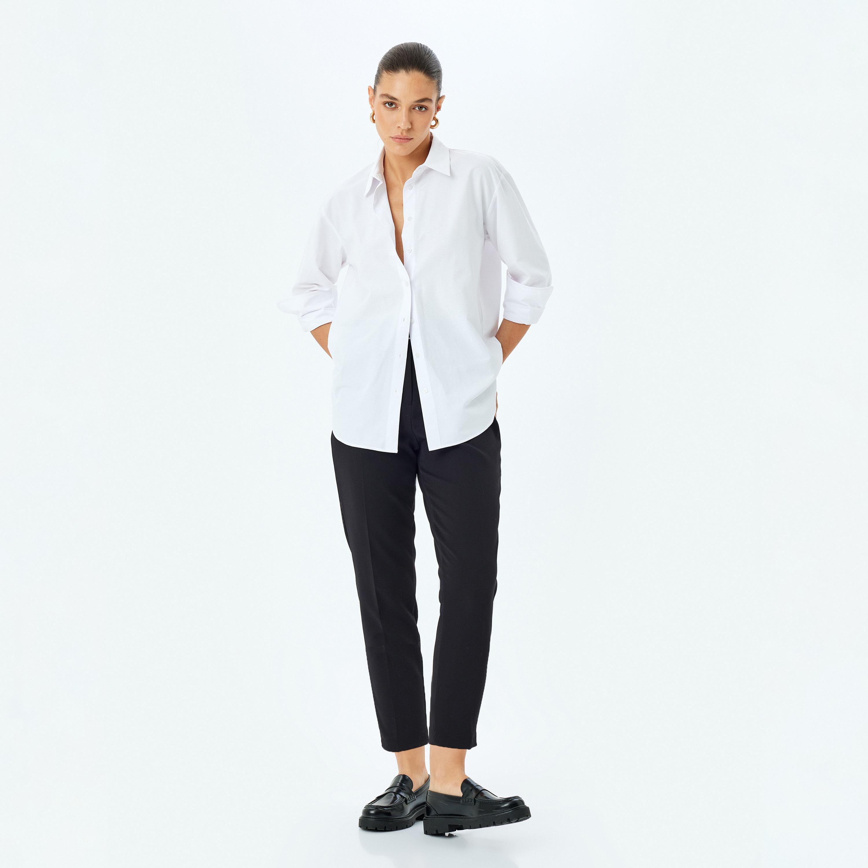 Koton Black Plain Hook Closure Women's Trousers-women-clothing-bottoms-trousers-image-2
