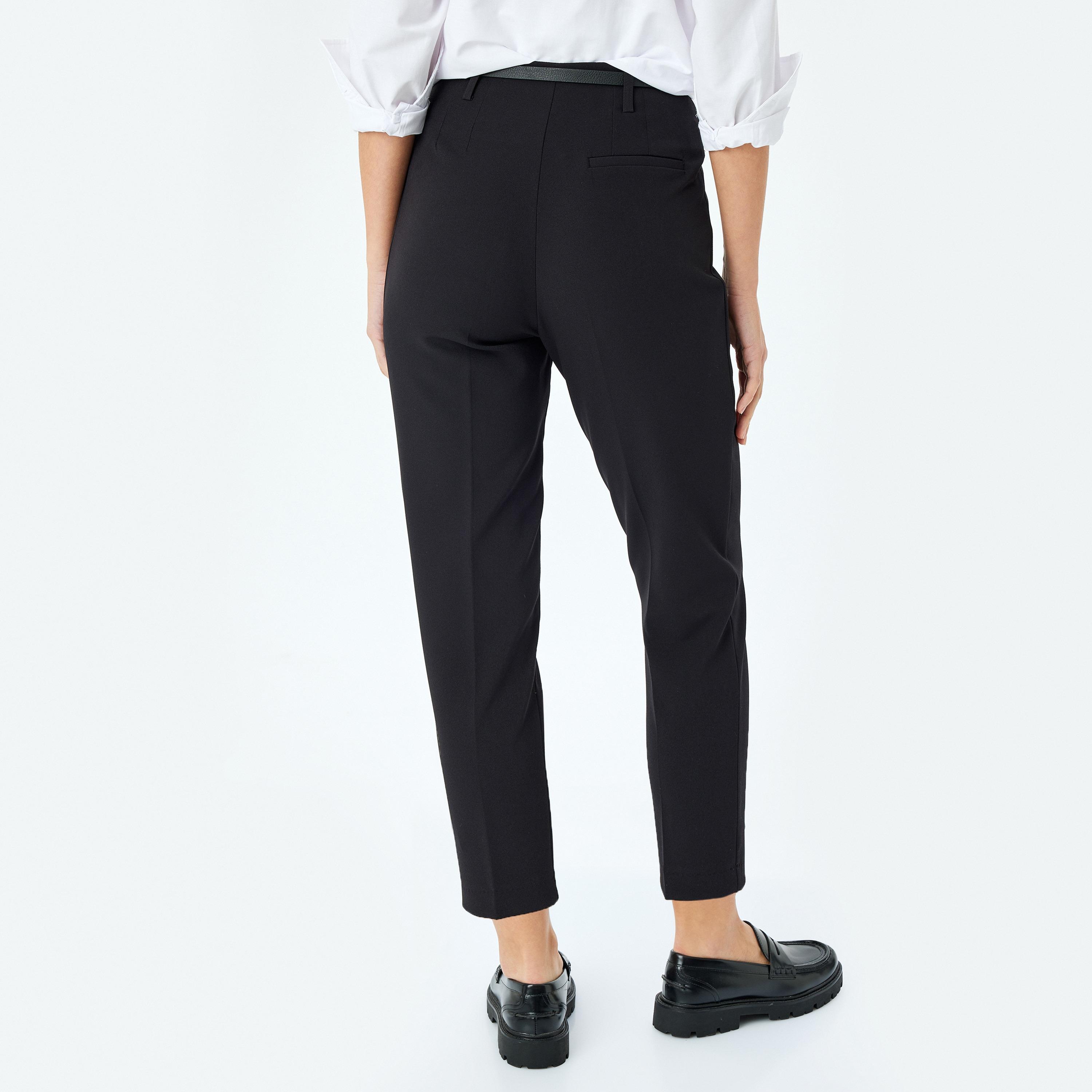 Koton Black Plain Hook Closure Women's Trousers-women-clothing-bottoms-trousers-image-3