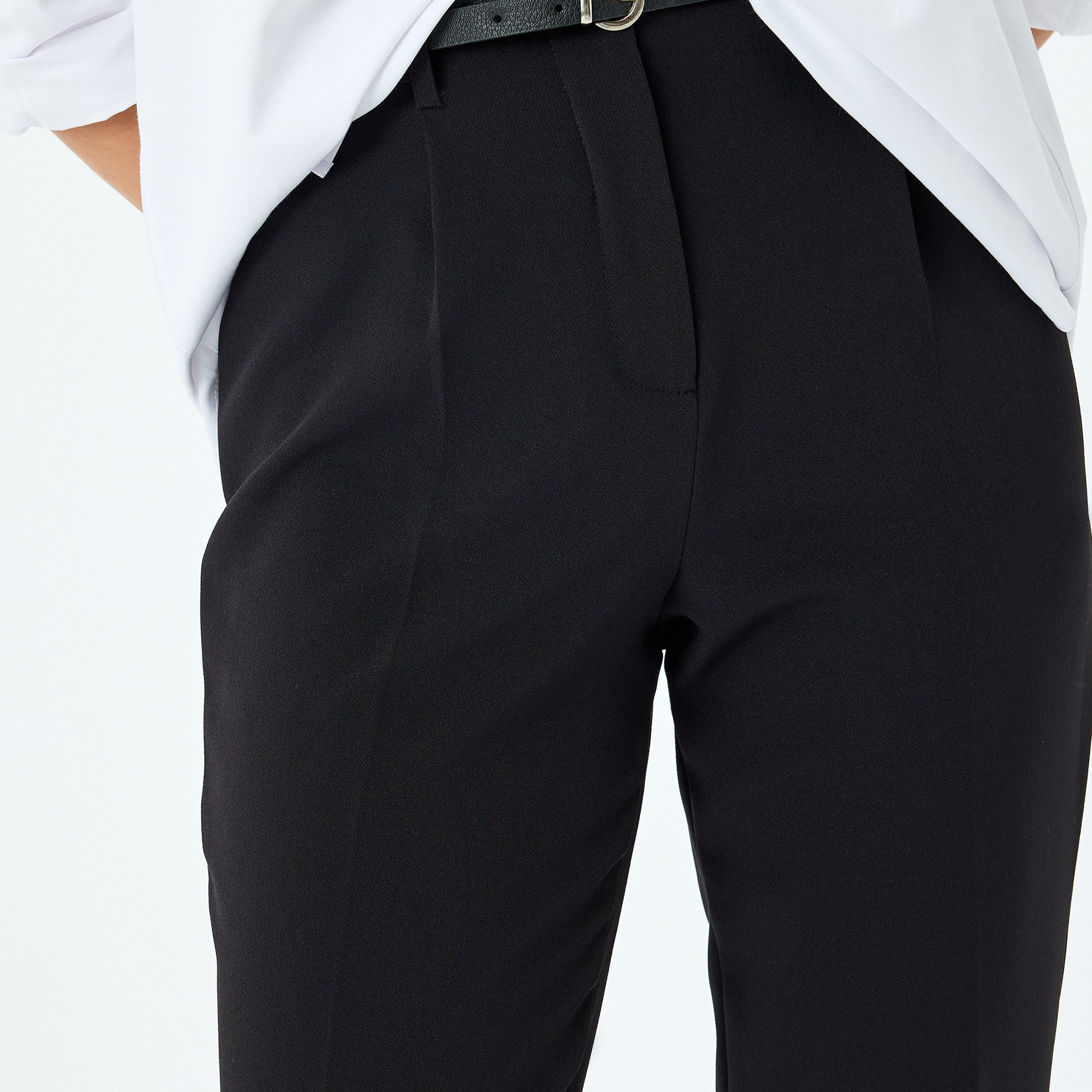 Koton Black Plain Hook Closure Women's Trousers-women-clothing-bottoms-trousers-image-4