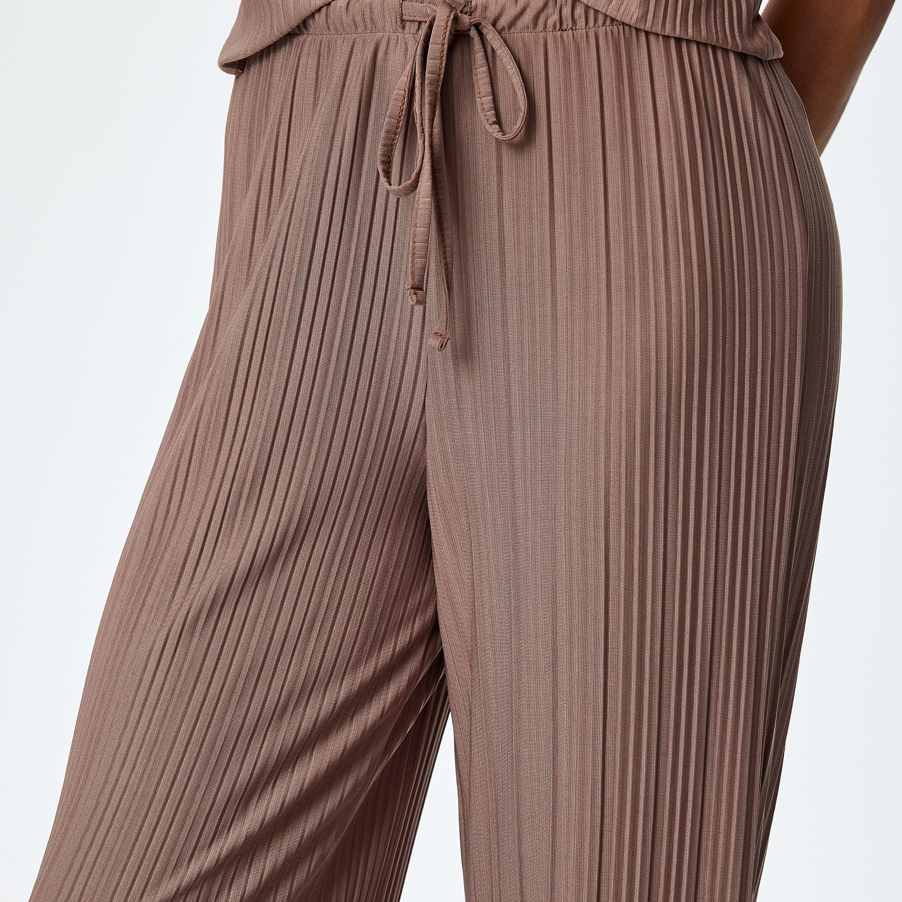 Koton Brown Textured Drawstring Women's Trousers-women-clothing-bottoms-trousers-image-4