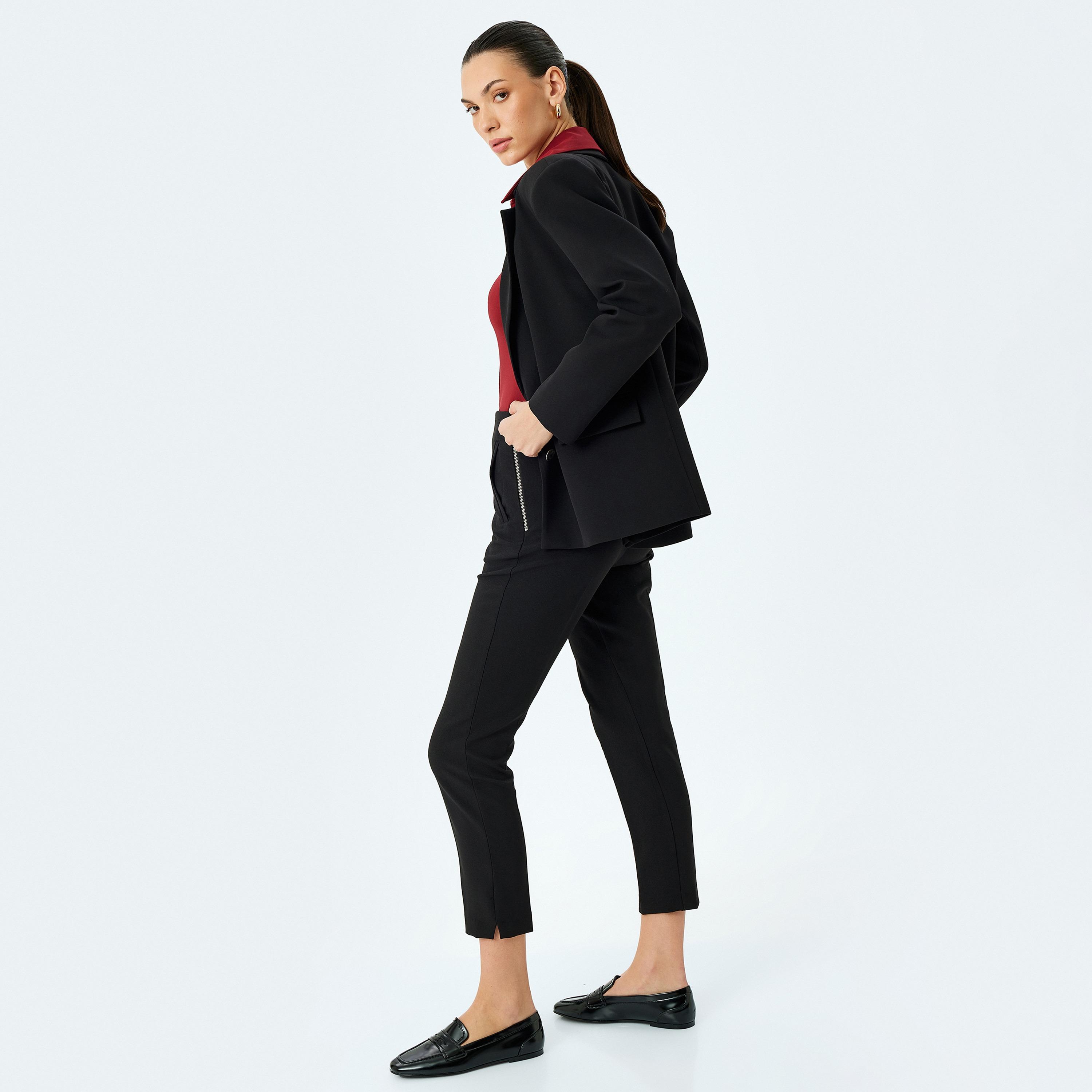 بنطلون نسائي كوتون الأسود العادي بسحاب على الجانب-women-clothing-bottoms-trousers-image-2
