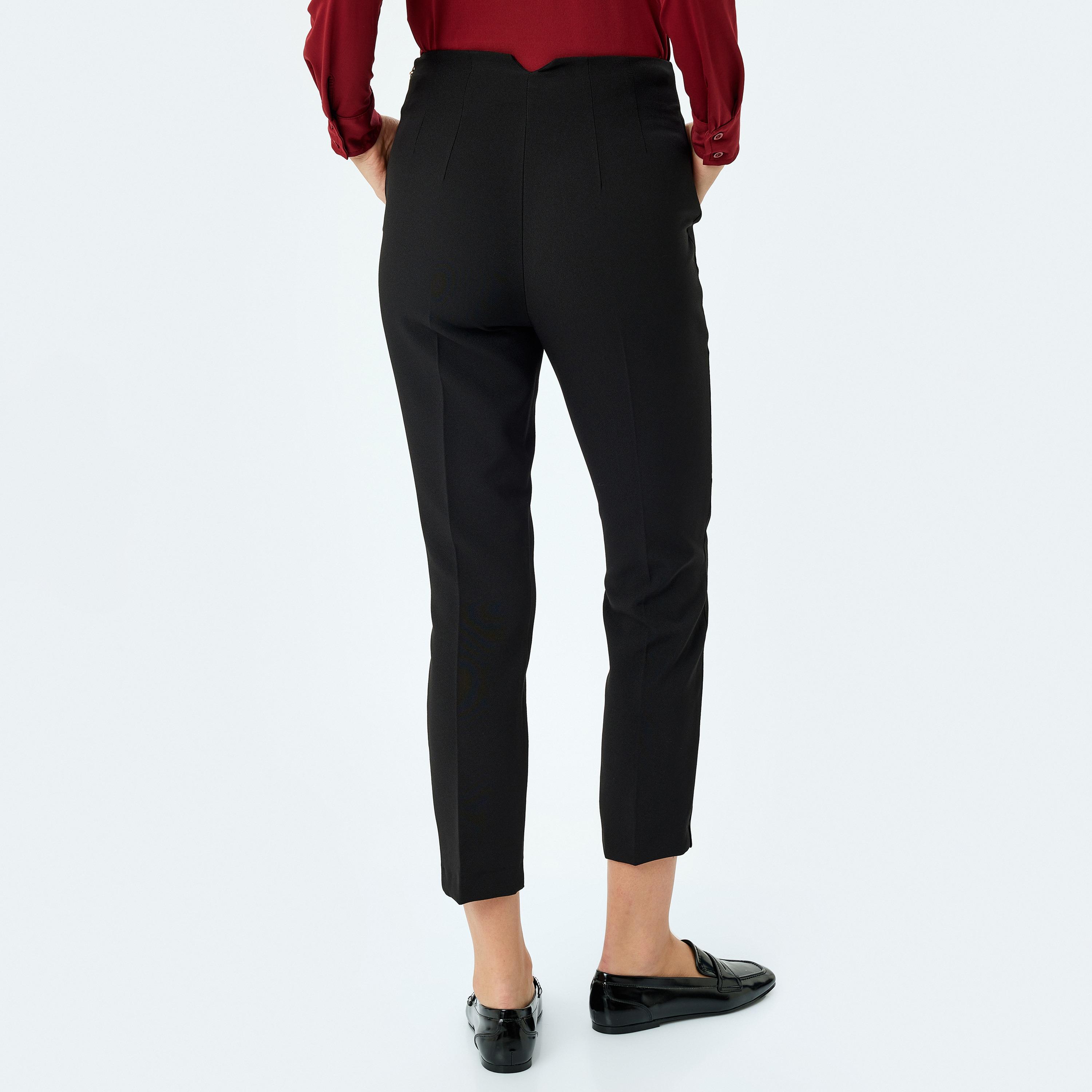 بنطلون نسائي كوتون الأسود العادي بسحاب على الجانب-women-clothing-bottoms-trousers-image-3