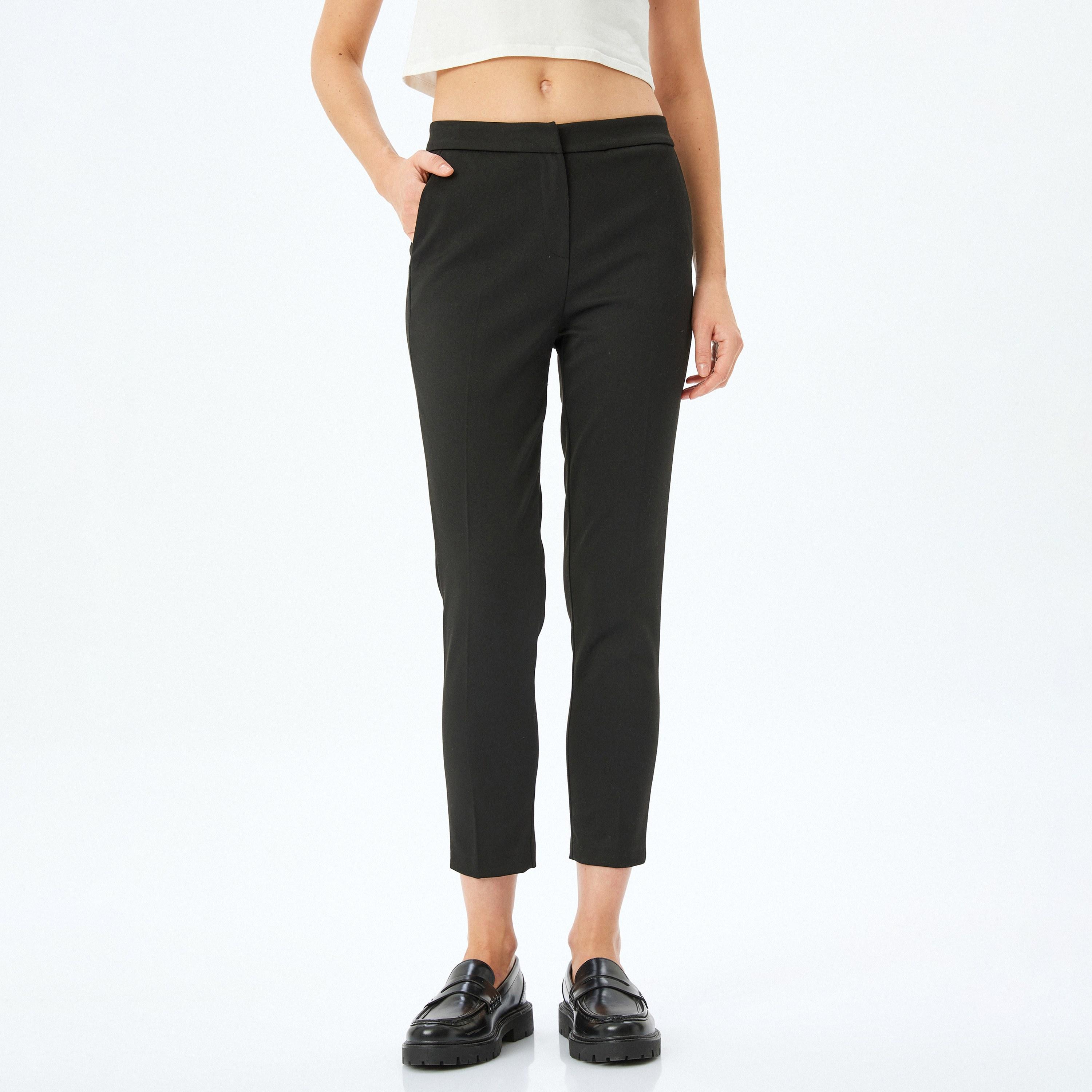 Koton Plain Hook Closure Women's Trousers-women-clothing-bottoms-trousers-image-1
