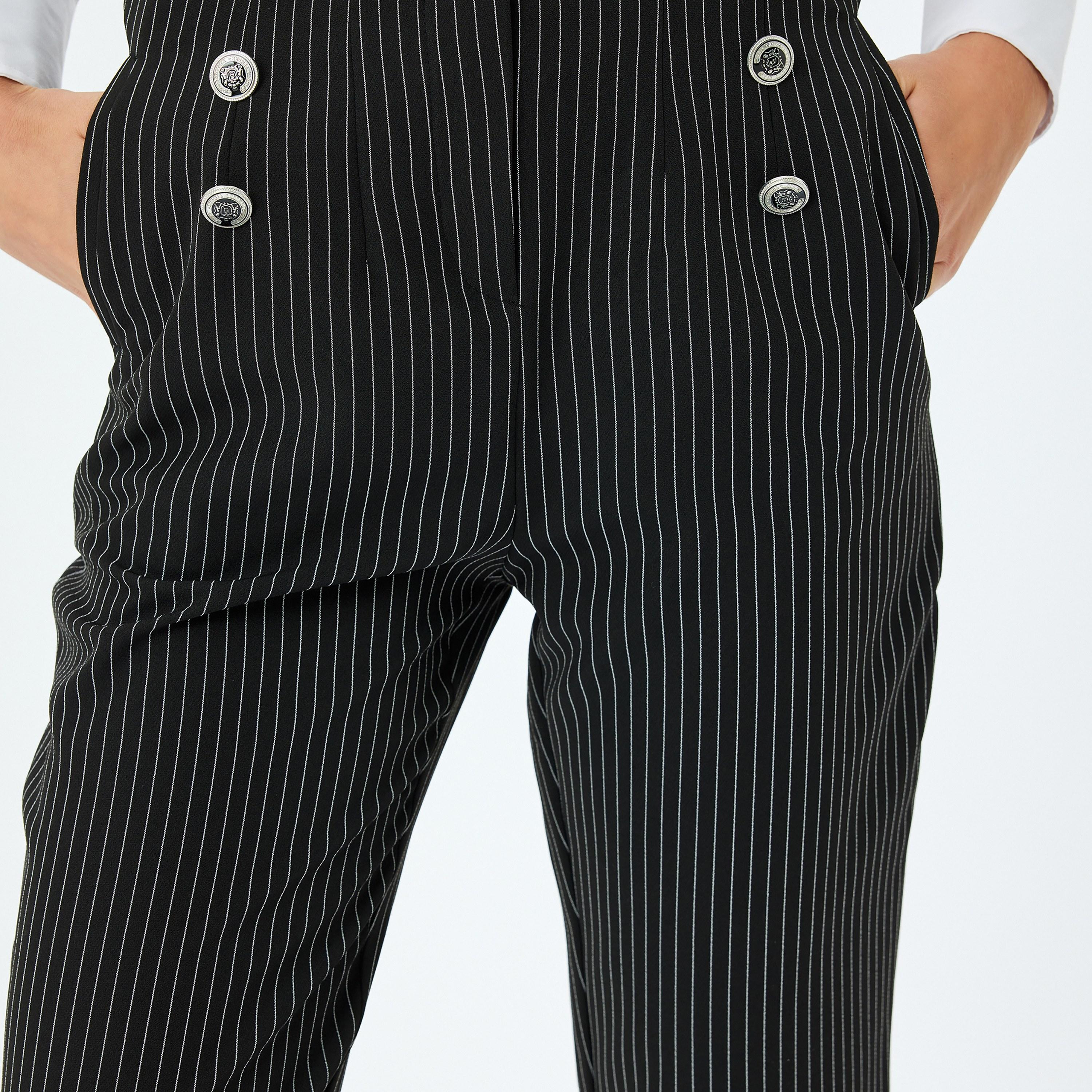 Koton Black Striped Hook Closure Women's Trousers-women-clothing-bottoms-trousers-image-4